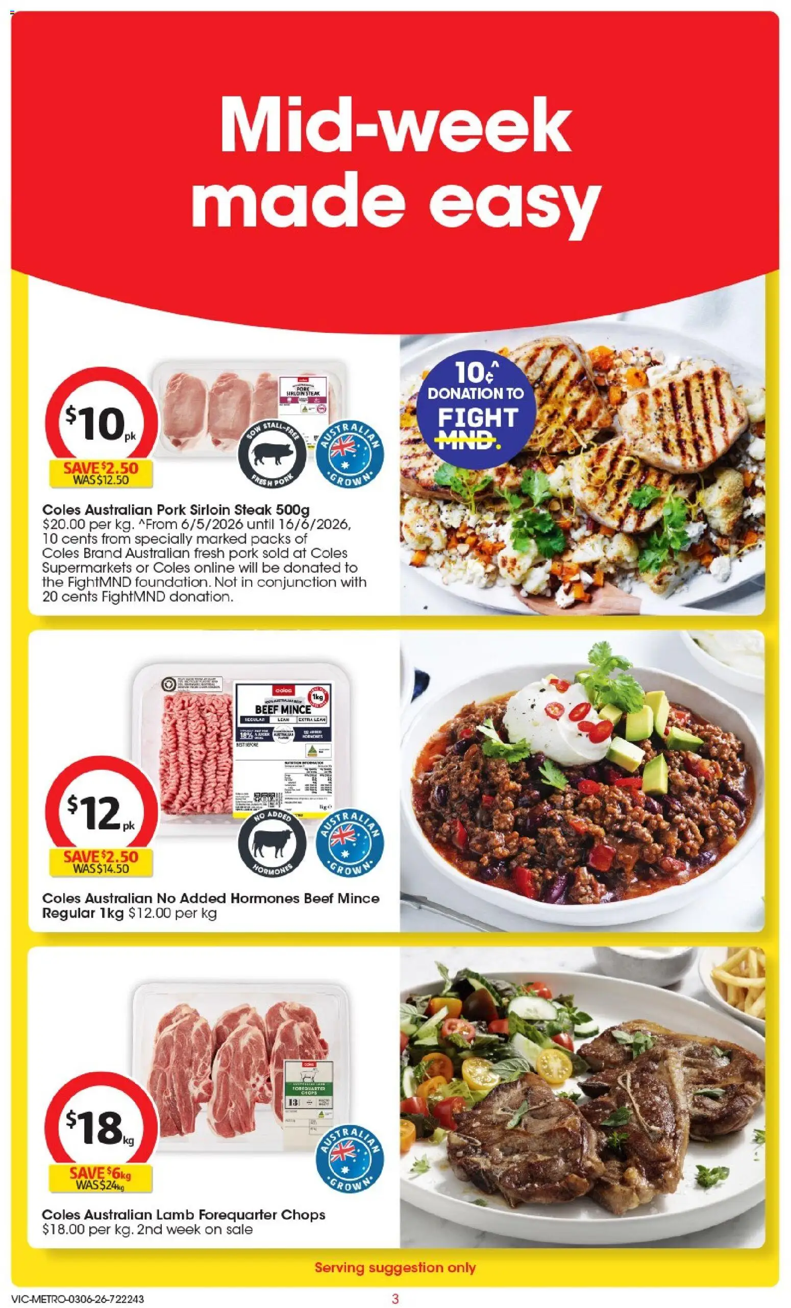 Coles catalogue - valid from 03.06.2026 | Page: 3 | Products: Pork, Lamb, Beef, Steak