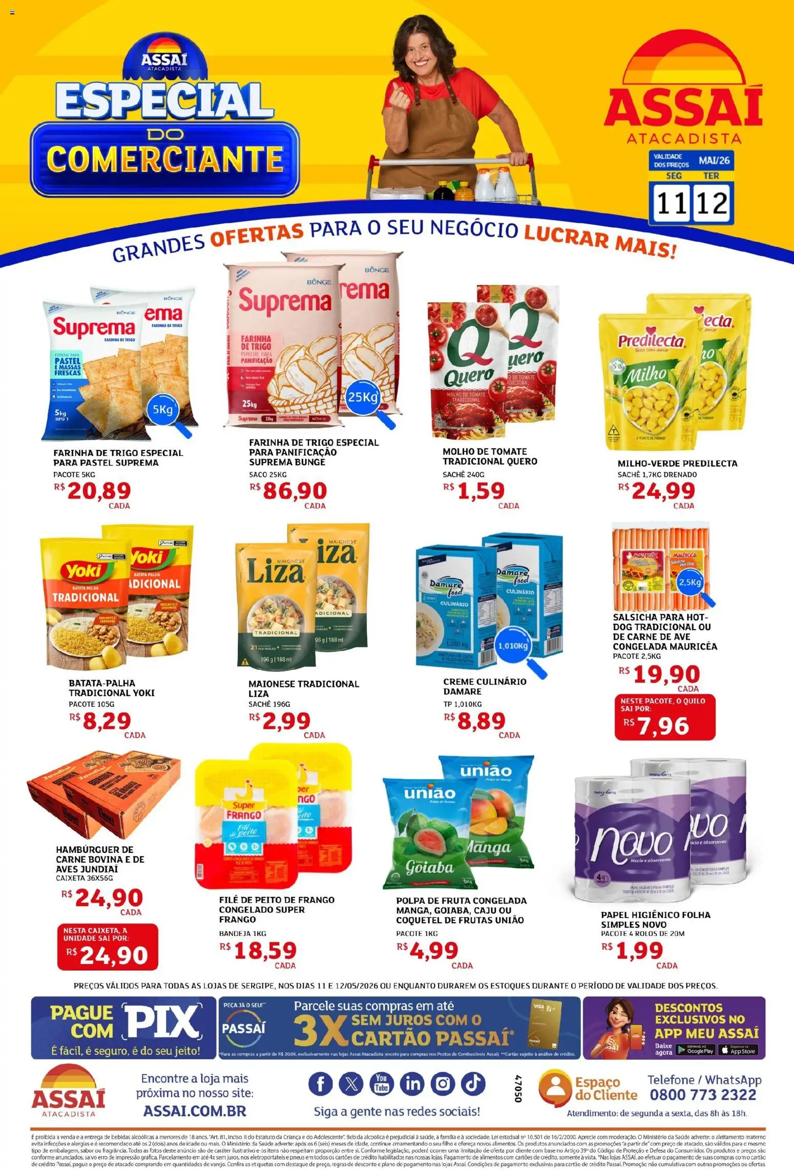 Assaí Atacadista Folheto - válido de 11.05.2026 | Página: 1 | Produtos: Carne, Hambúrguer, Bebida, Batata palha