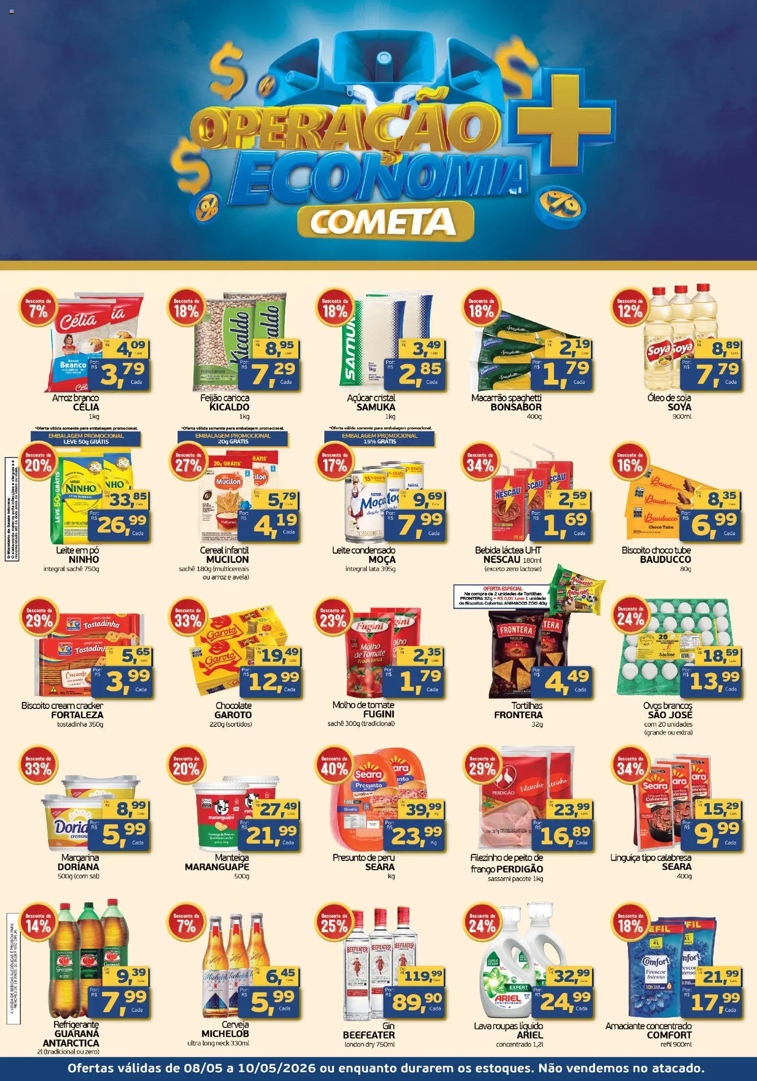 Cometa Supermercados Folheto - válido de 08.05.2026 | Página: 1 | Produtos: Leite, Cerveja, Aveia, Leite condensado