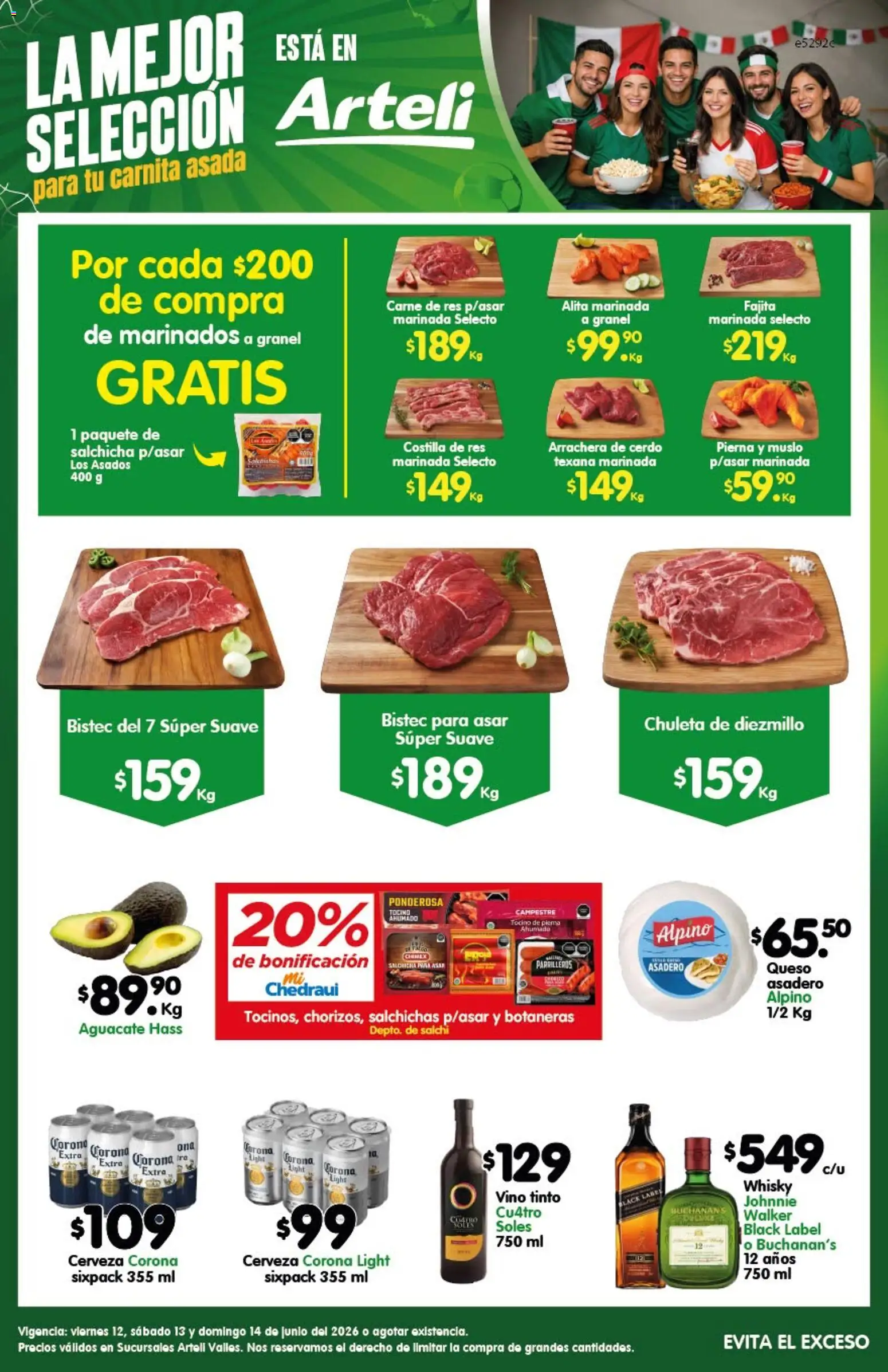 Nuevas ofertas de Arteli válidas en toda la República Mexicana desde el 12.06.2026. ¡Encuentra las mejores ofertas en Arteli folleto Carne Valles! | Página: 1 | Productos: Tocino, Cerveza, Cerdo, Whisky