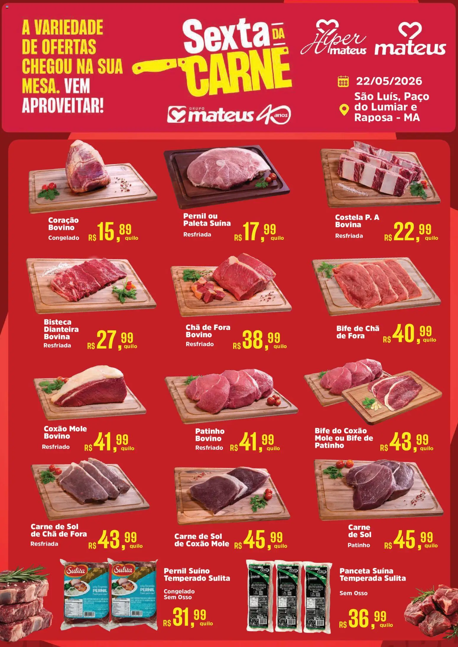 Mateus Folheto - válido de 22.05.2026 | Página: 1 | Produtos: Pernil, Chá, Carne