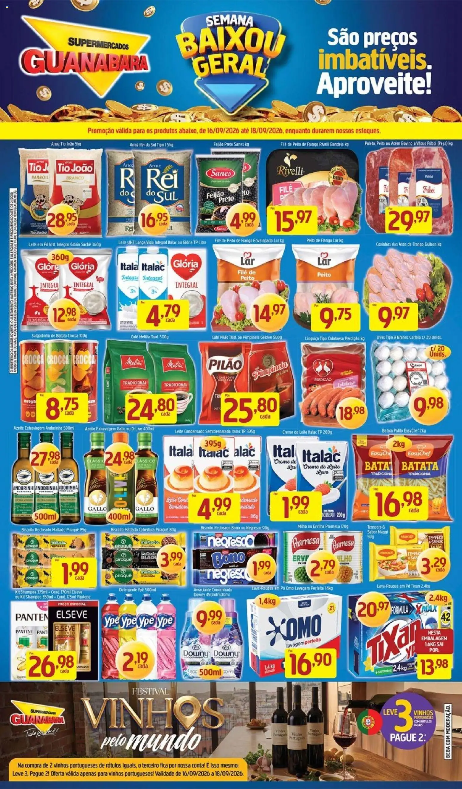 Supermercados Guanabara Folheto - válido de 16/09/2026 | Página: 1 | Produtos: Feijão, Vinho, Milho, Peito de frango