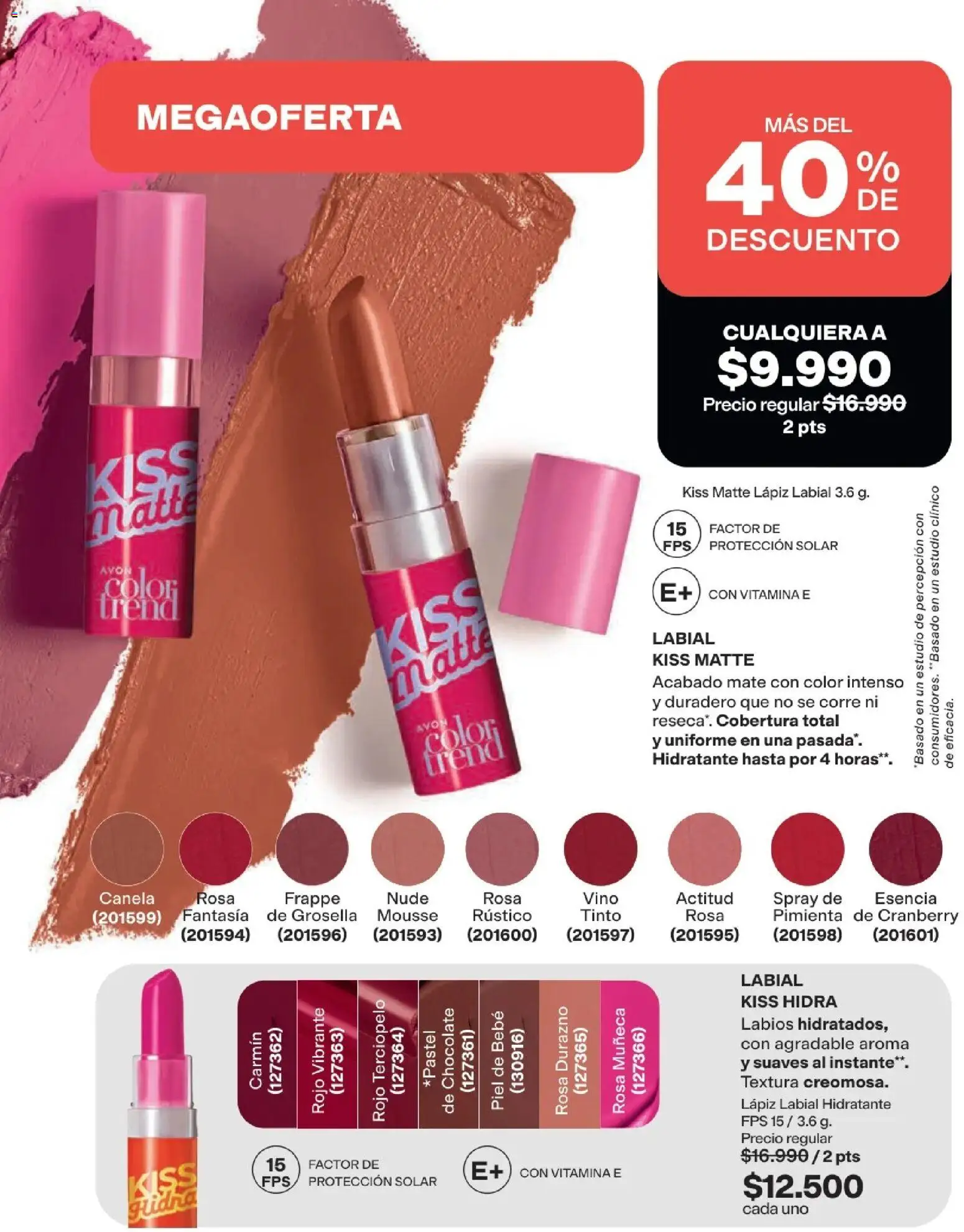 Avon revista - valida desde el 29/07/2026 | Página: 45 | Productos: Lápiz labial, Mousse, Durazno, Vino