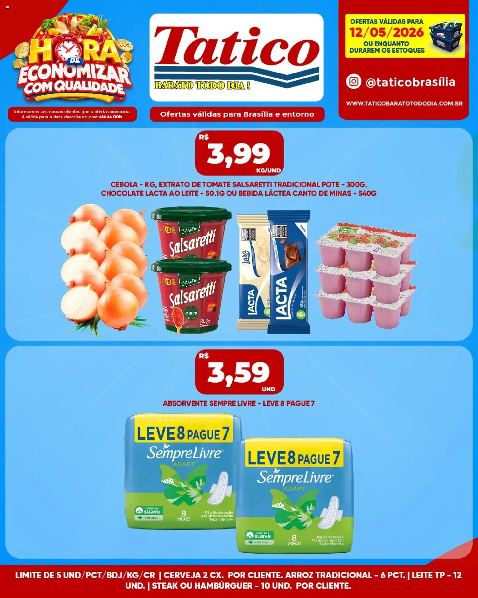 Tatico Folheto - válido de 12.05.2026 | Página: 3 | Produtos: Chocolate, Arroz, Hambúrguer, Absorvente