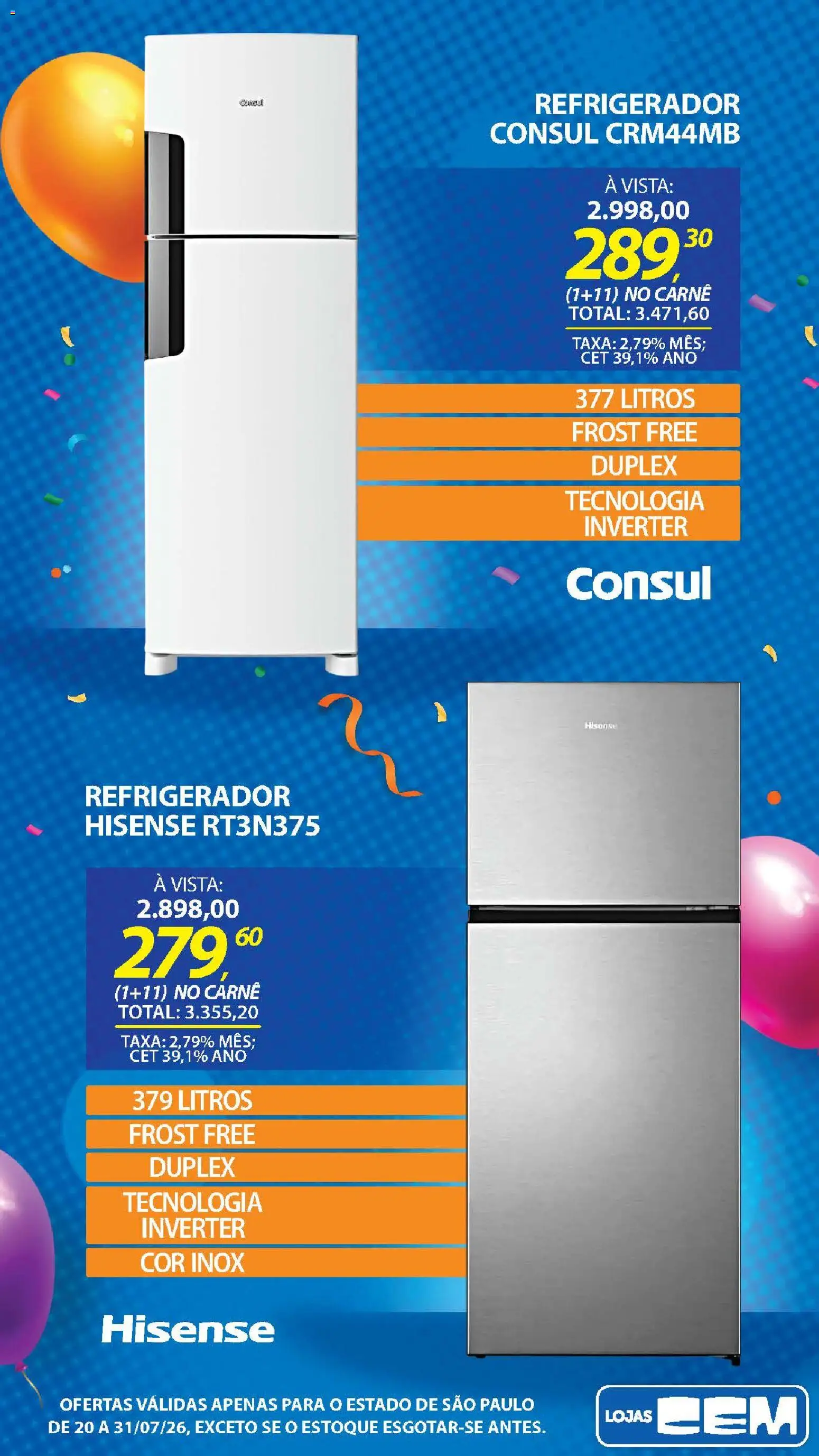 Lojas Cem Folheto - válido de 20/07/2026 | Página: 34 | Produtos: Refrigerador, Carne