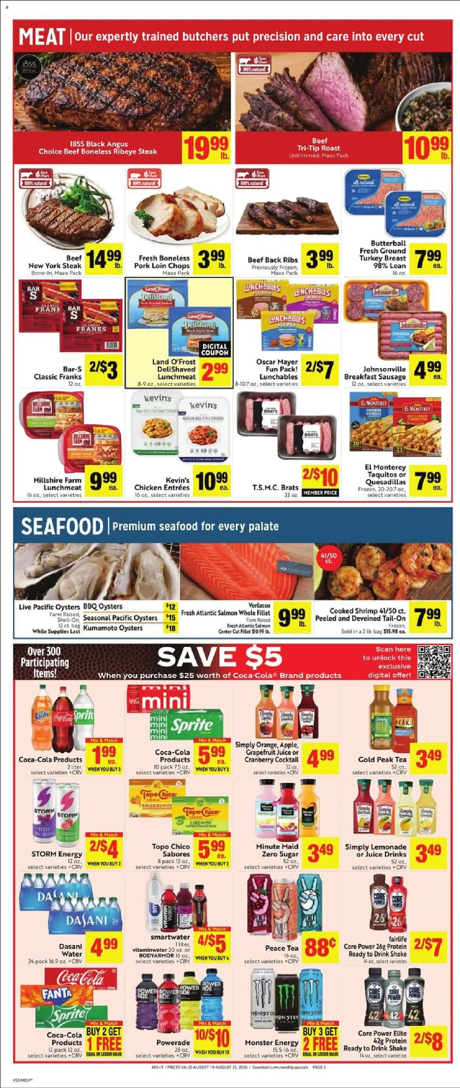 Save Mart Weekly Ad - valid from 08/19/2026 | Page: 3 | Products: Chicken, Juice, Bag, Steak