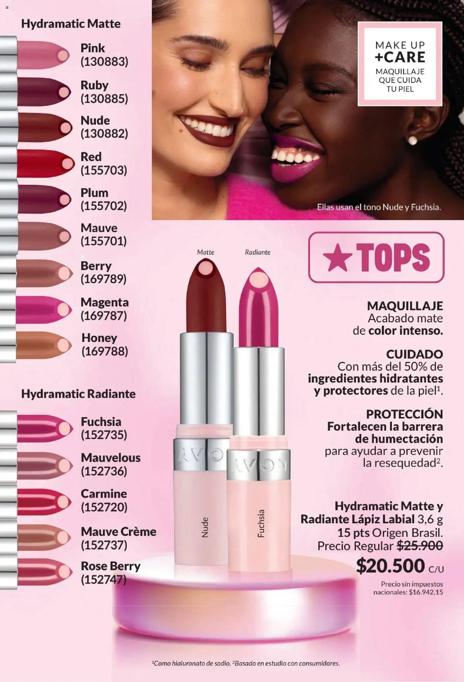 Catálogo AVON Campaña 4/2026 │ válido desde el 01/04/2026 | Página: 37 | Productos: Mate, Maquillaje, Lápiz labial, Ingredientes
