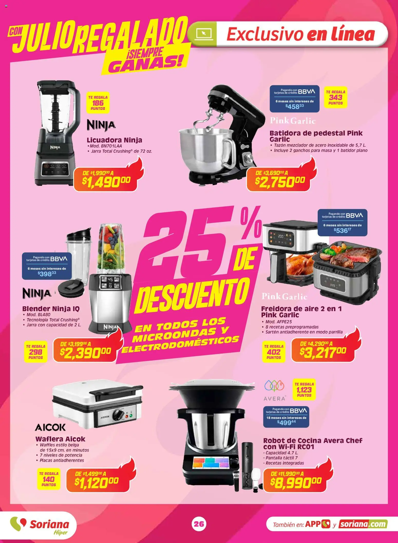 Nuevas ofertas de Soriana válidas en toda la República Mexicana desde el 03.06.2026. ¡Encuentra las mejores ofertas en Soriana Con Julio Regalado siempre ganas Híper Nacional! | Página: 25 | Productos: Robot, Cocina, Waflera, Té