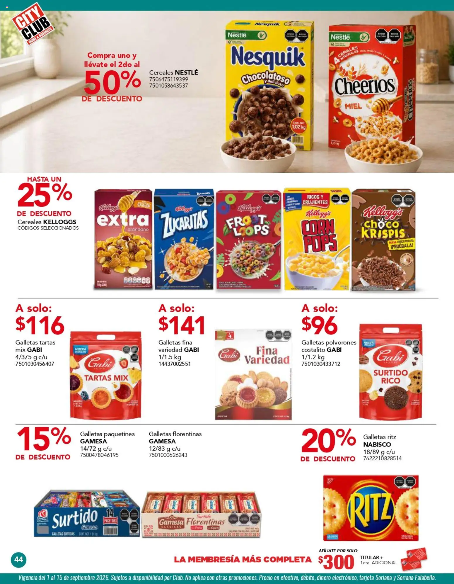 Nuevas ofertas de City Club válidas en toda la República Mexicana desde el 01/09/2026. ¡Encuentra las mejores ofertas en City Club catálogo! | Página: 44 | Productos: Cereales, Galletas, Miel