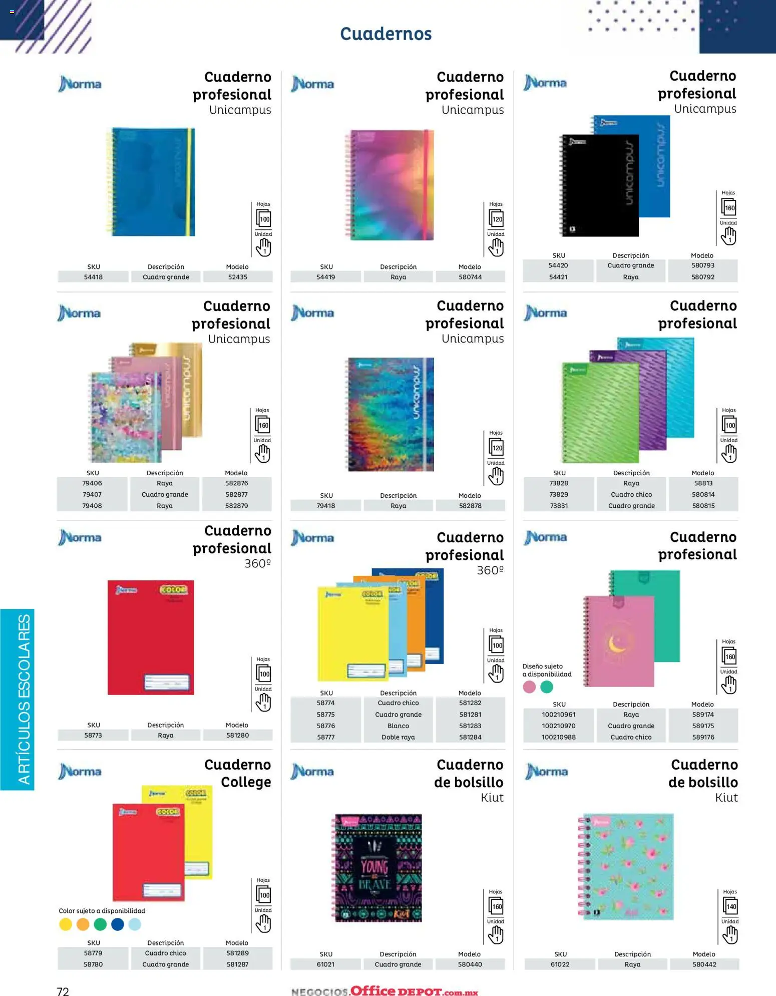 Nuevas ofertas de Office Depot válidas en toda la República Mexicana desde el 12/01/2026. ¡Encuentra las mejores ofertas en Office Depot catálogo 2026! | Página: 74 | Productos: Cuadro, Cuaderno, Cuadernos