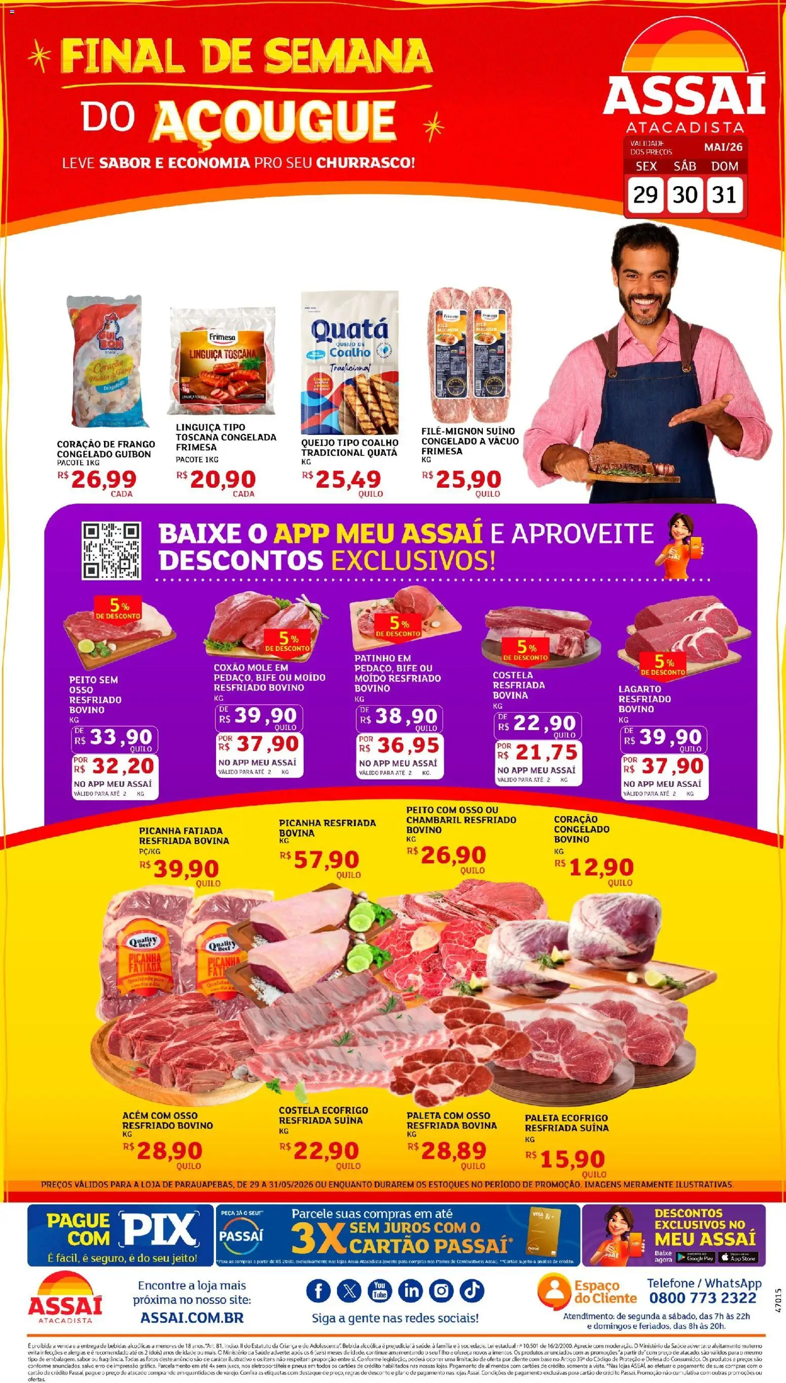 Assaí Atacadista Folheto - válido de 29.05.2026 | Página: 1 | Produtos: Acém, Picanha, Bebida, Frango