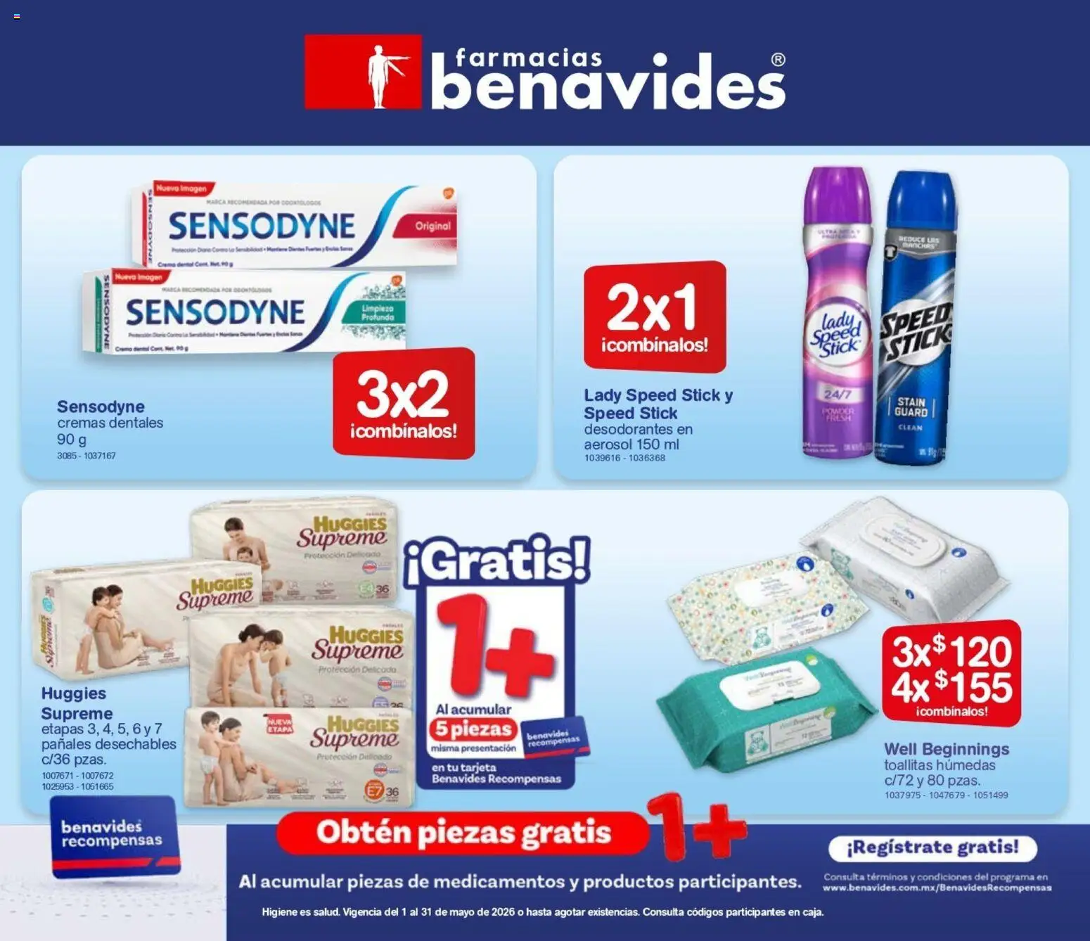 Nuevas ofertas de Farmacia Benavides válidas en toda la República Mexicana desde el 01.05.2026. ¡Encuentra las mejores ofertas en Farmacia Benavides catálogo! | Página: 24 | Productos: Crema, Toallitas húmedas, Pañales