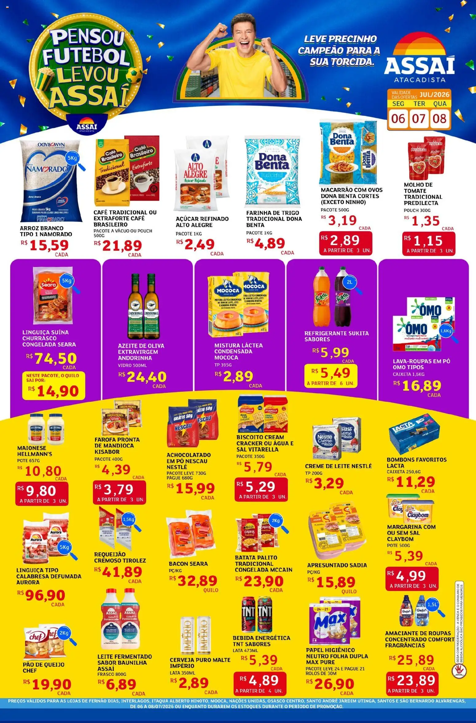 Assaí Atacadista Folheto - válido de 06/07/2026 | Página: 1 | Produtos: Farinha de trigo, Linguiça, Ovos, Creme