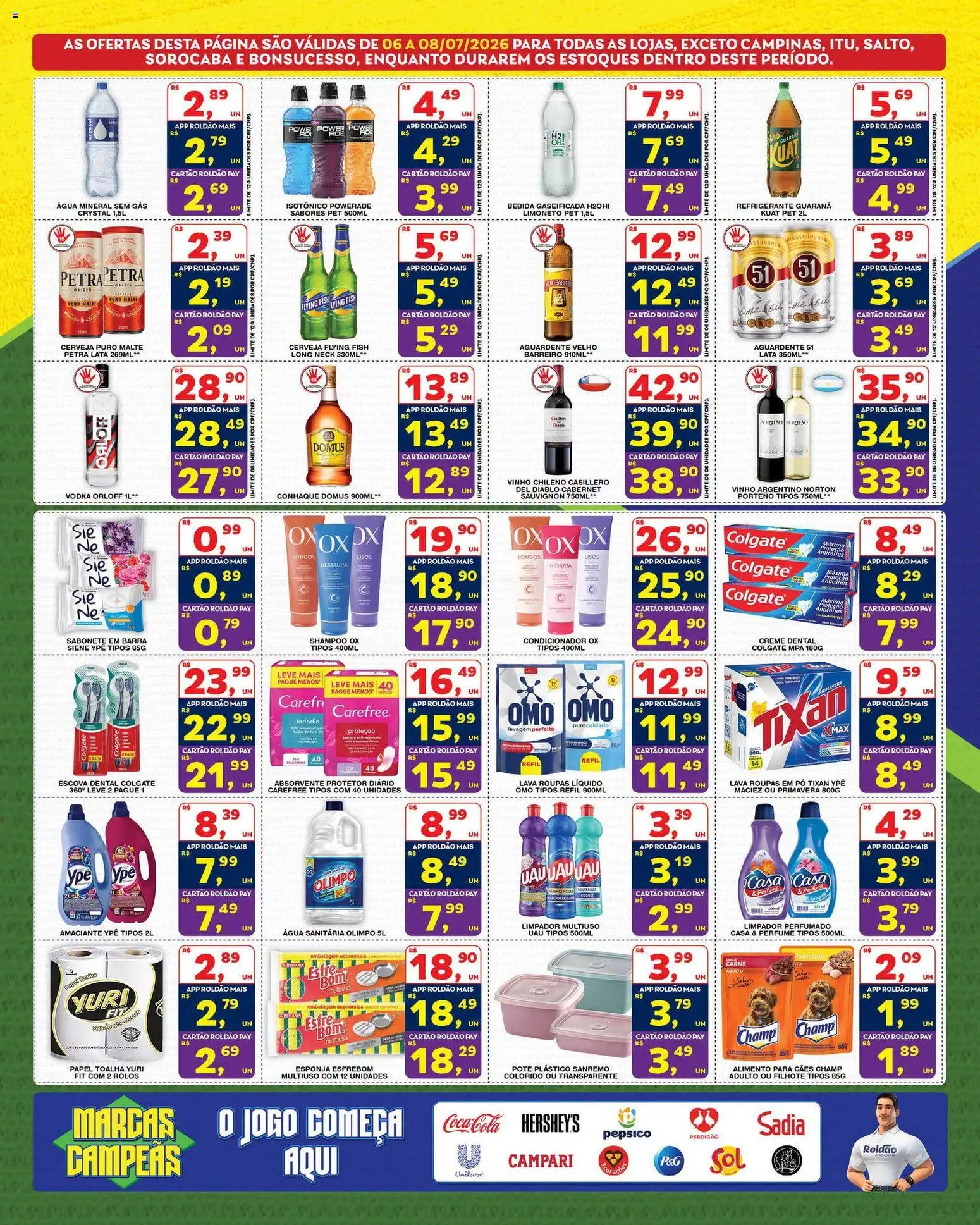 Roldão Folheto - válido de 06/07/2026 | Página: 4 | Produtos: Pó, Condicionador, Conhaque, Absorvente