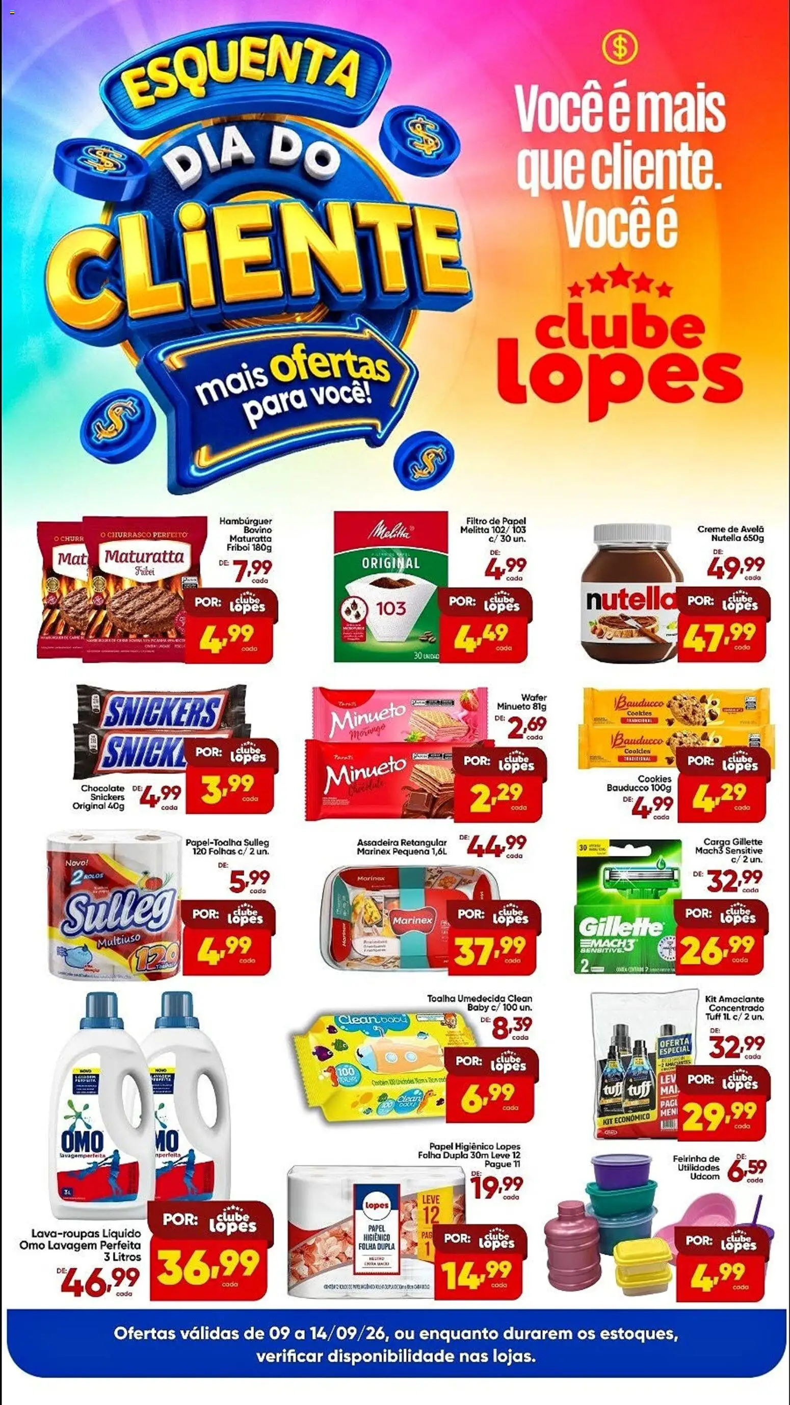 Lopes Supermercados Folheto - válido de 09/09/2026 | Página: 1 | Produtos: Chocolate, Hambúrguer, Cookies, Toalha umedecida