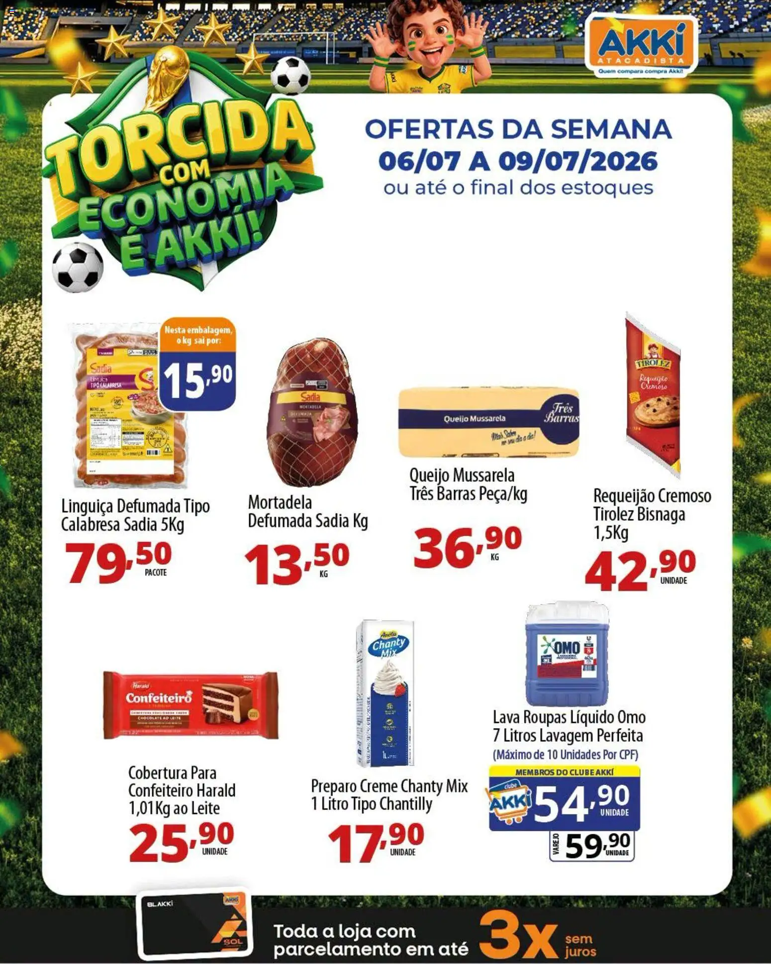 Akki Atacadista Folheto - válido de 06/07/2026 | Página: 6 | Produtos: Queijo, Chocolate, Mortadela, Creme