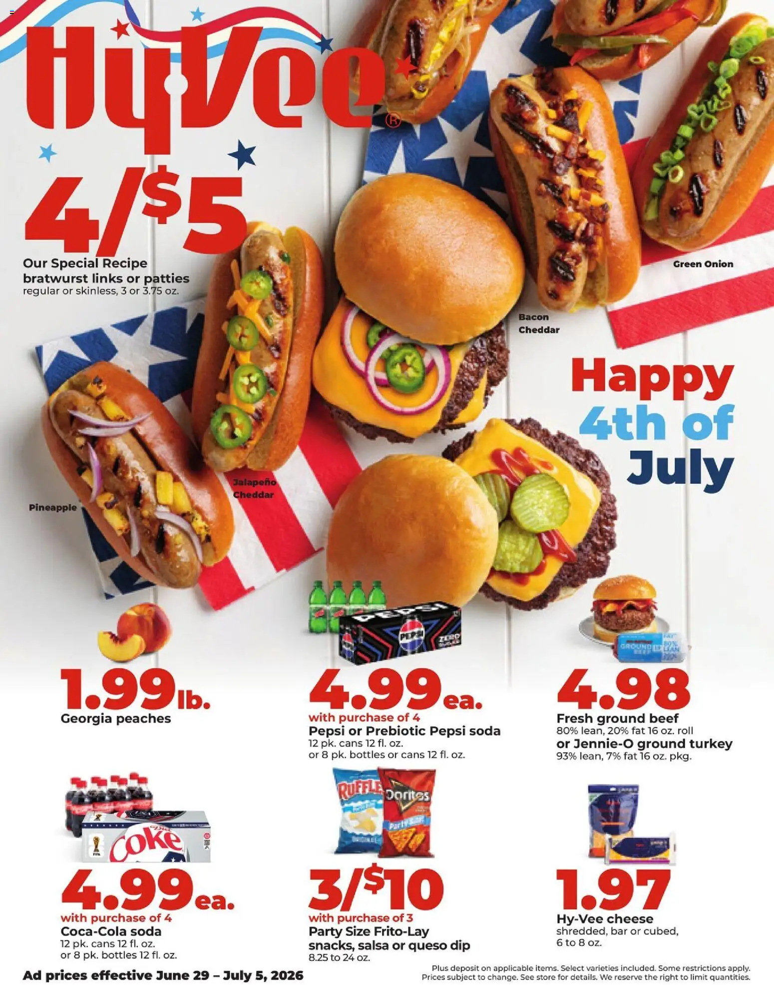 HyVee Weekly Ad - valid from 06/29/2026 | Page: 1 | Products: Peaches, Cheese, Beef, Onion
