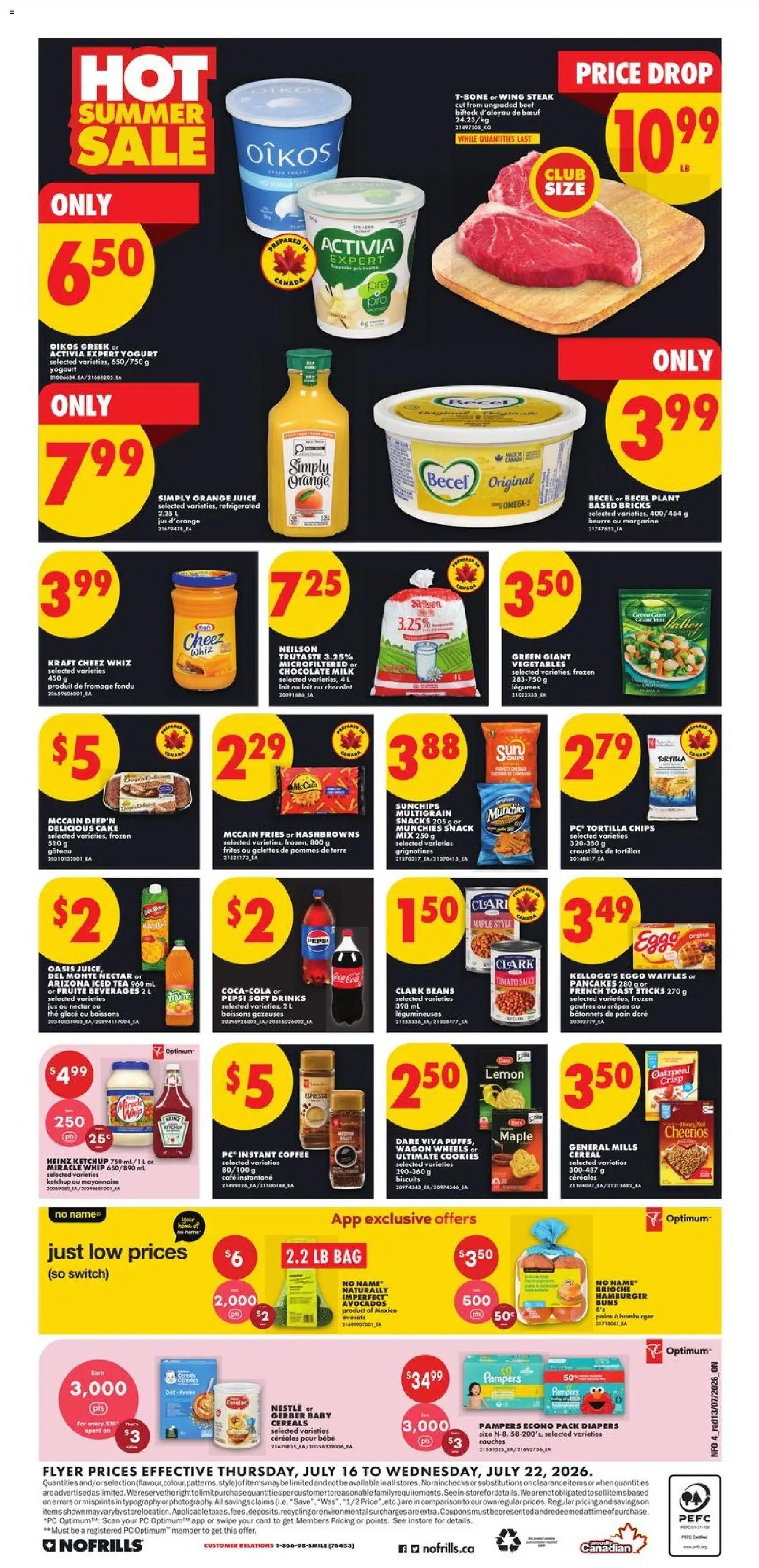 No Frills flyer valid from Jul 16, 2026 | Page: 5 | Products: PC, Pepsi, Diapers, Biscuits