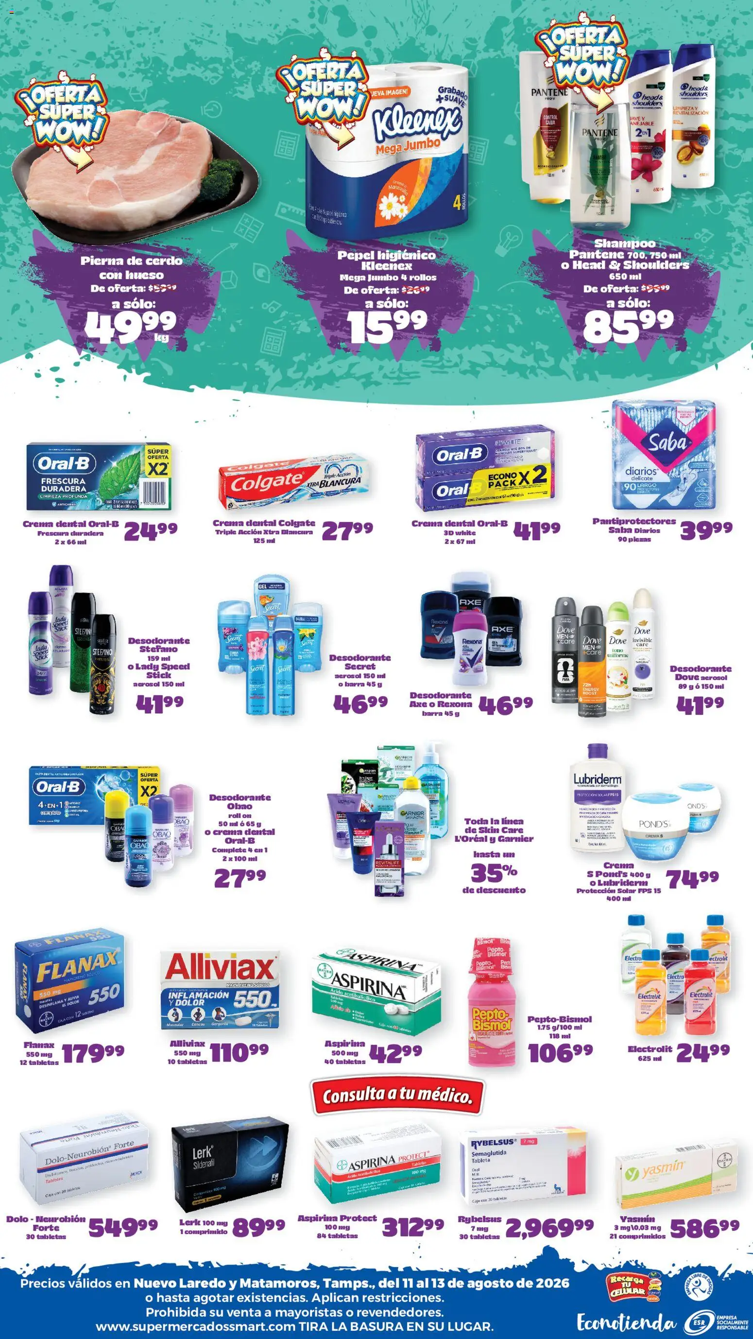 Nuevas ofertas de S-Mart válidas en toda la República Mexicana desde el 11/08/2026. ¡Encuentra las mejores ofertas en S-Mart folleto Ofertas de feria Nuevo Laredo! | Página: 2 | Productos: Desodorante, Crema, Pierna de cerdo, Caja