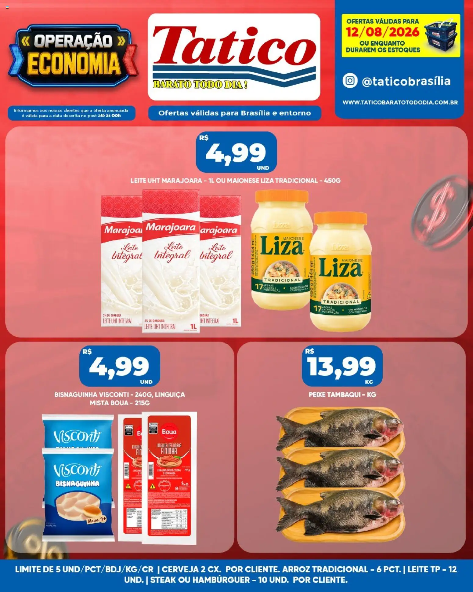 Tatico Folheto - válido de 12/08/2026 | Página: 5 | Produtos: Linguiça, Cerveja, Arroz, Hambúrguer