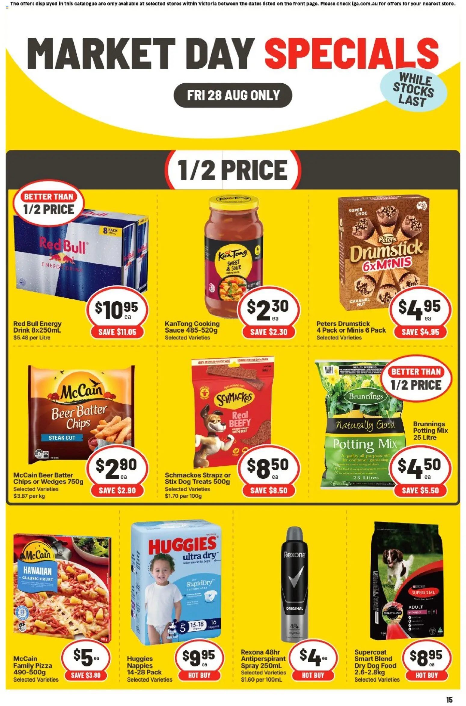 IGA catalogue - valid from 28/08/2026 | Page: 3 | Products: Pizza, Beer, Chips, Red Bull