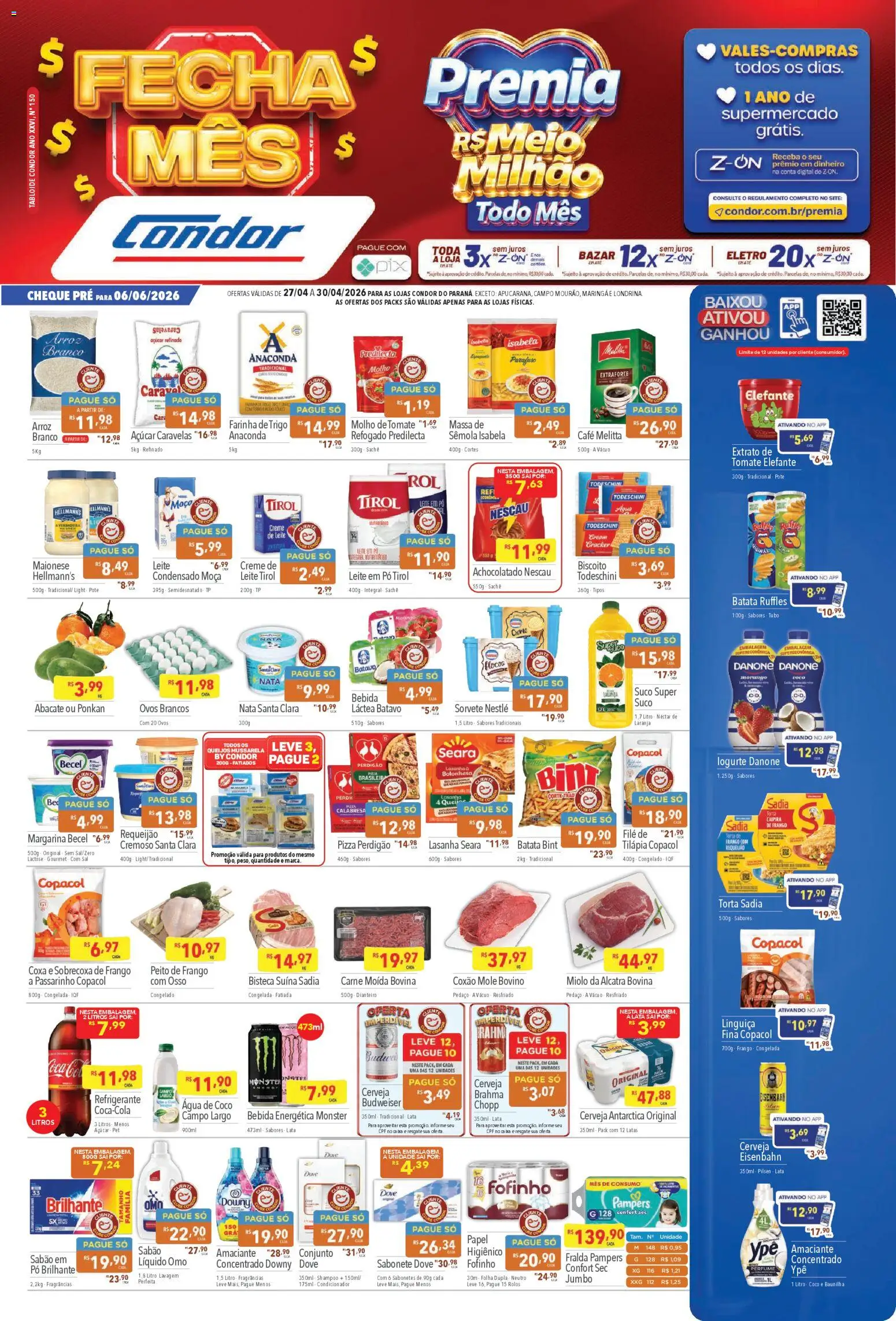 Supermercados Condor Folheto - válido de 27.04.2026 | Página: 1 | Produtos: Farinha de trigo, Carne, Sorvete, Batata