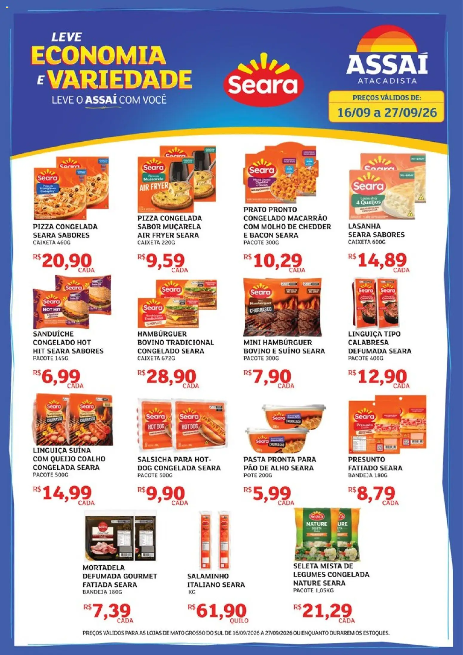 Assaí Atacadista Folheto - válido de 16/09/2026 | Página: 1 | Produtos: Alho, Muçarela, Hambúrguer, Lasanha