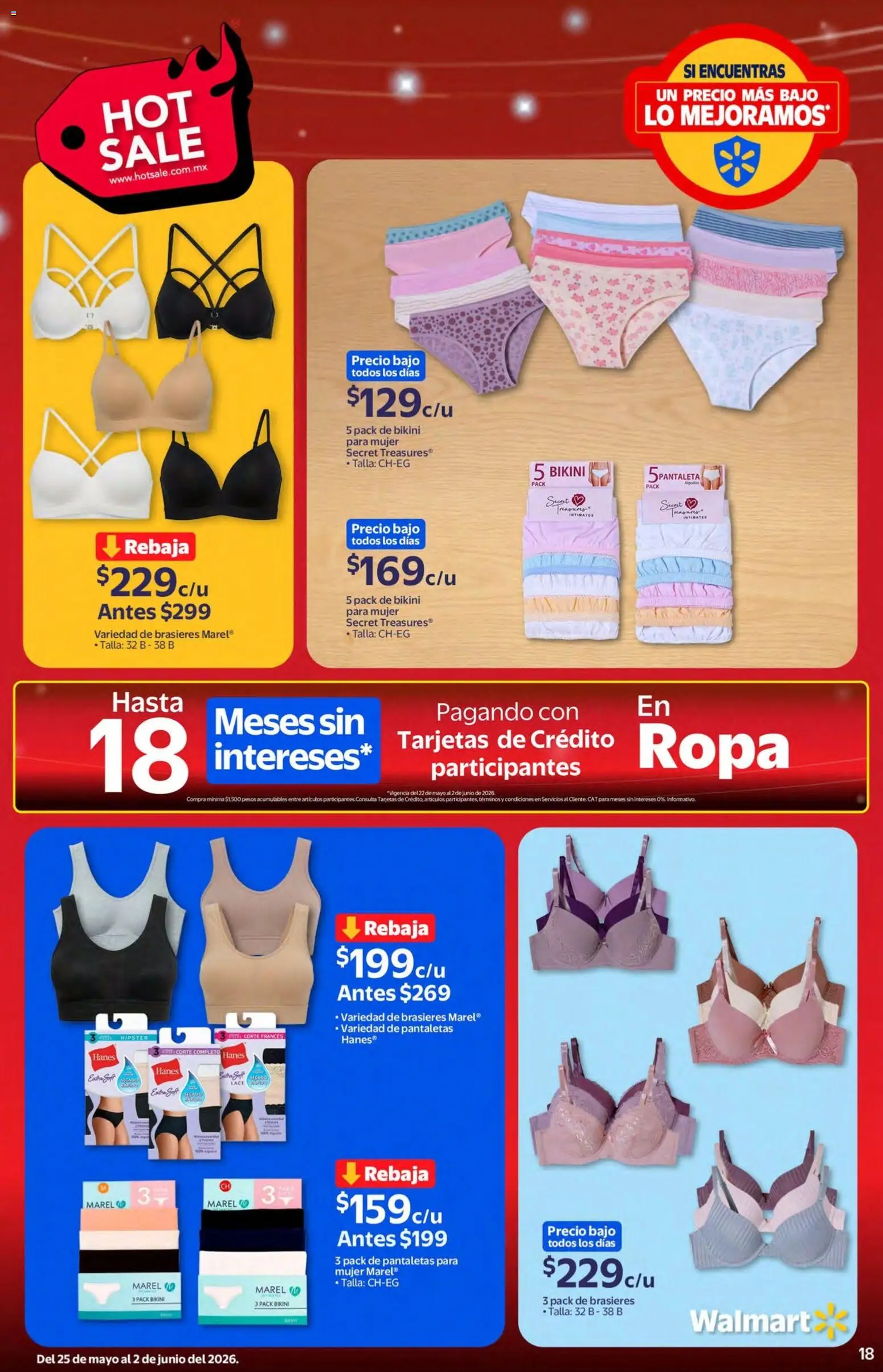 Nuevas ofertas de Walmart válidas en toda la República Mexicana desde el 25.05.2026. ¡Encuentra las mejores ofertas en Walmart Hot Sale! | Página: 18 | Productos: Pantaletas, Ropa, Bikini