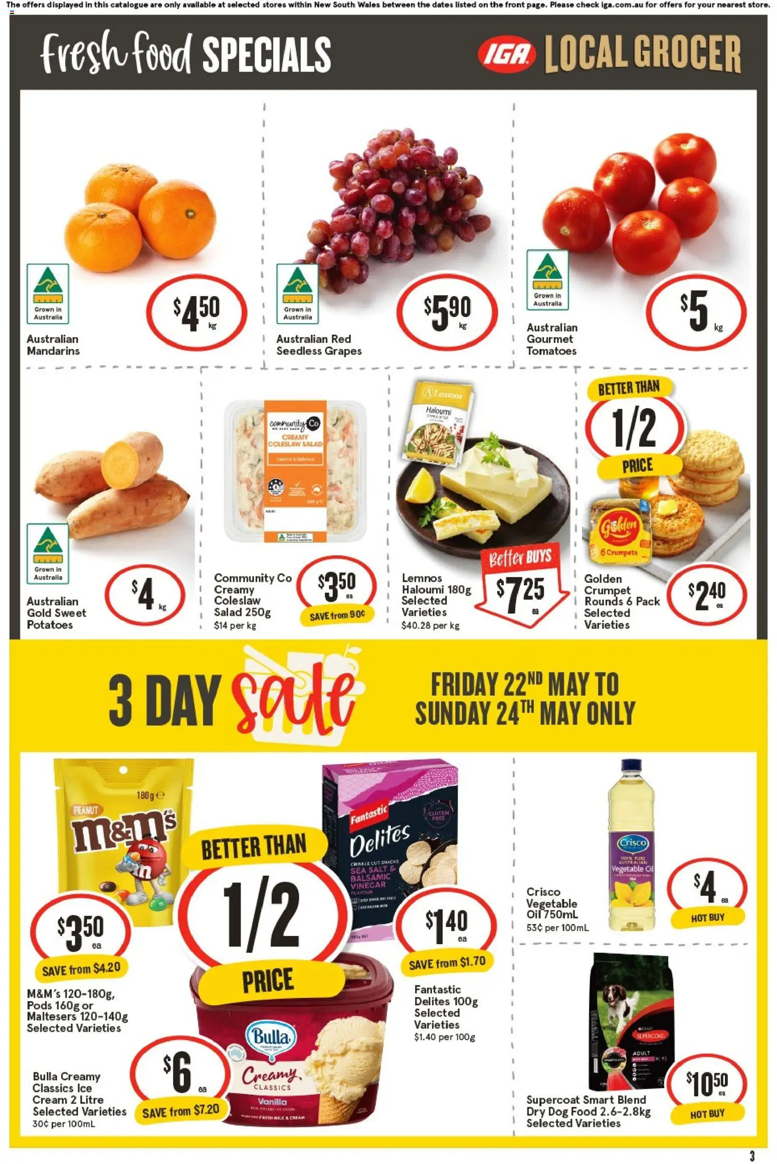 IGA catalogue - valid from 20.05.2026 | Page: 4 | Products: Crumpets, Oil, Potatoes, Grapes