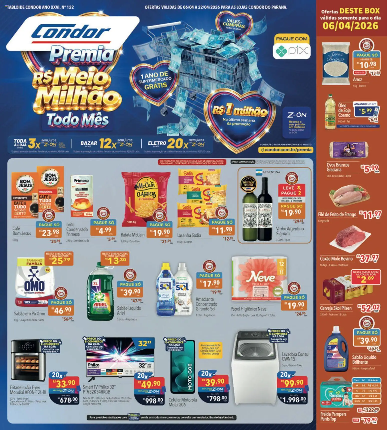 Supermercados Condor Folheto - válido de 06.04.2026 | Página: 1 | Produtos: Celular, Café, Batata, Amaciante