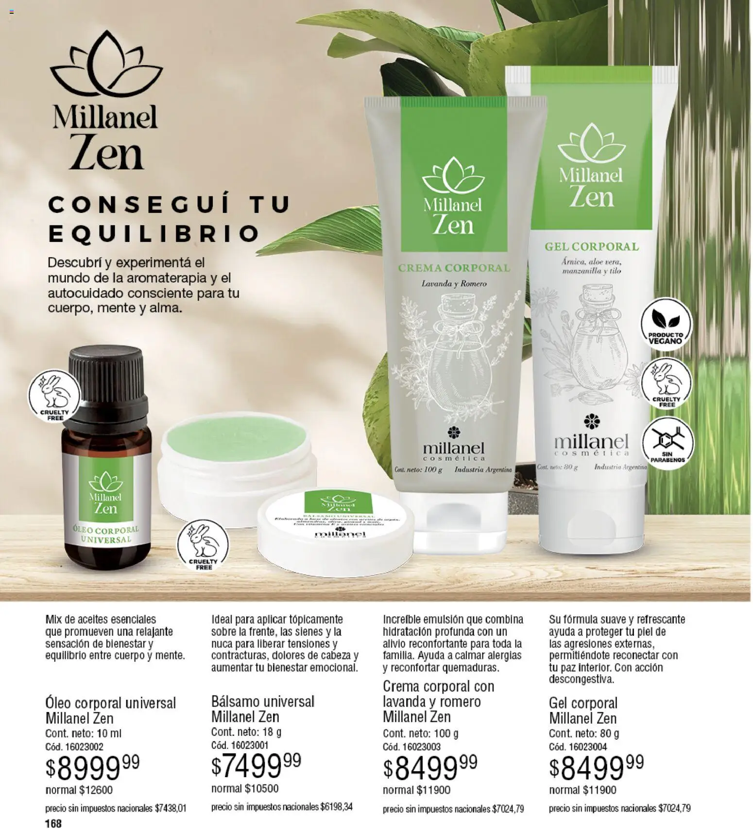 Millanel - Catálogo │ válido desde el 30/03/2026 | Página: 168 | Productos: Sobre, Gel corporal, Emulsión, Bálsamo