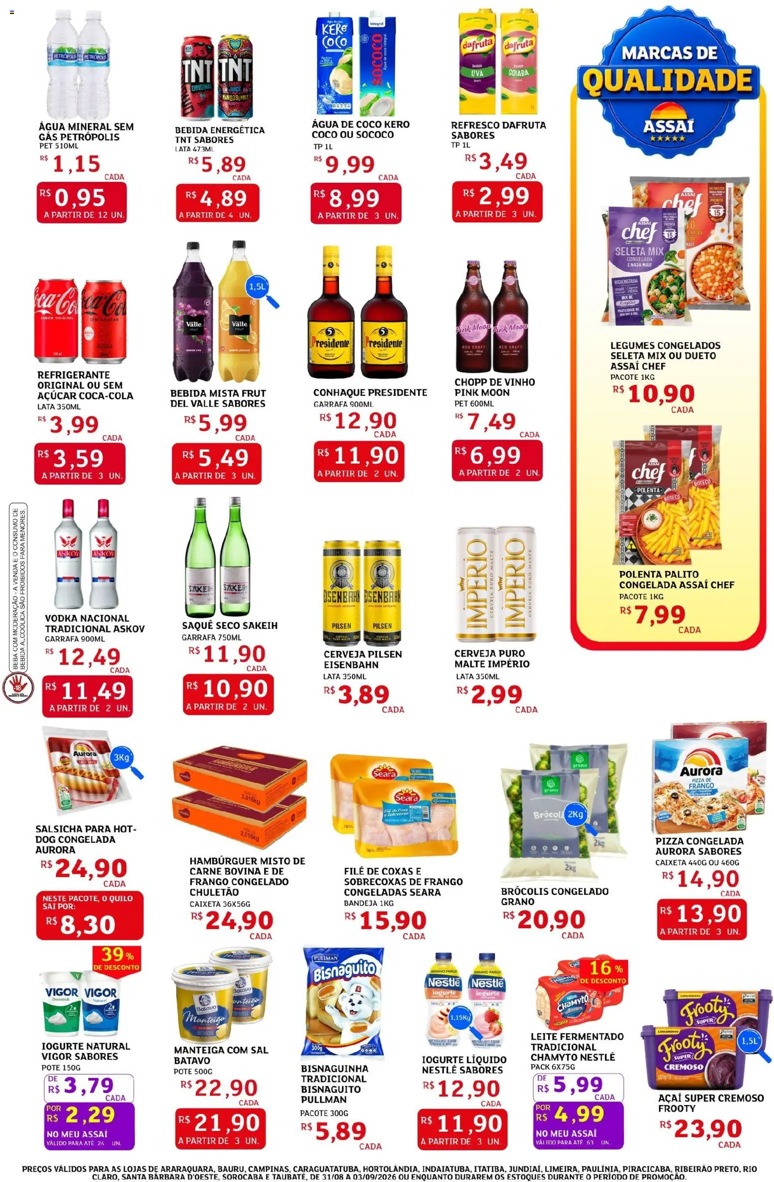 Assaí Atacadista Folheto - válido de 31/08/2026 | Página: 3 | Produtos: Pizza congelada, Refresco, Refrigerante, Sal