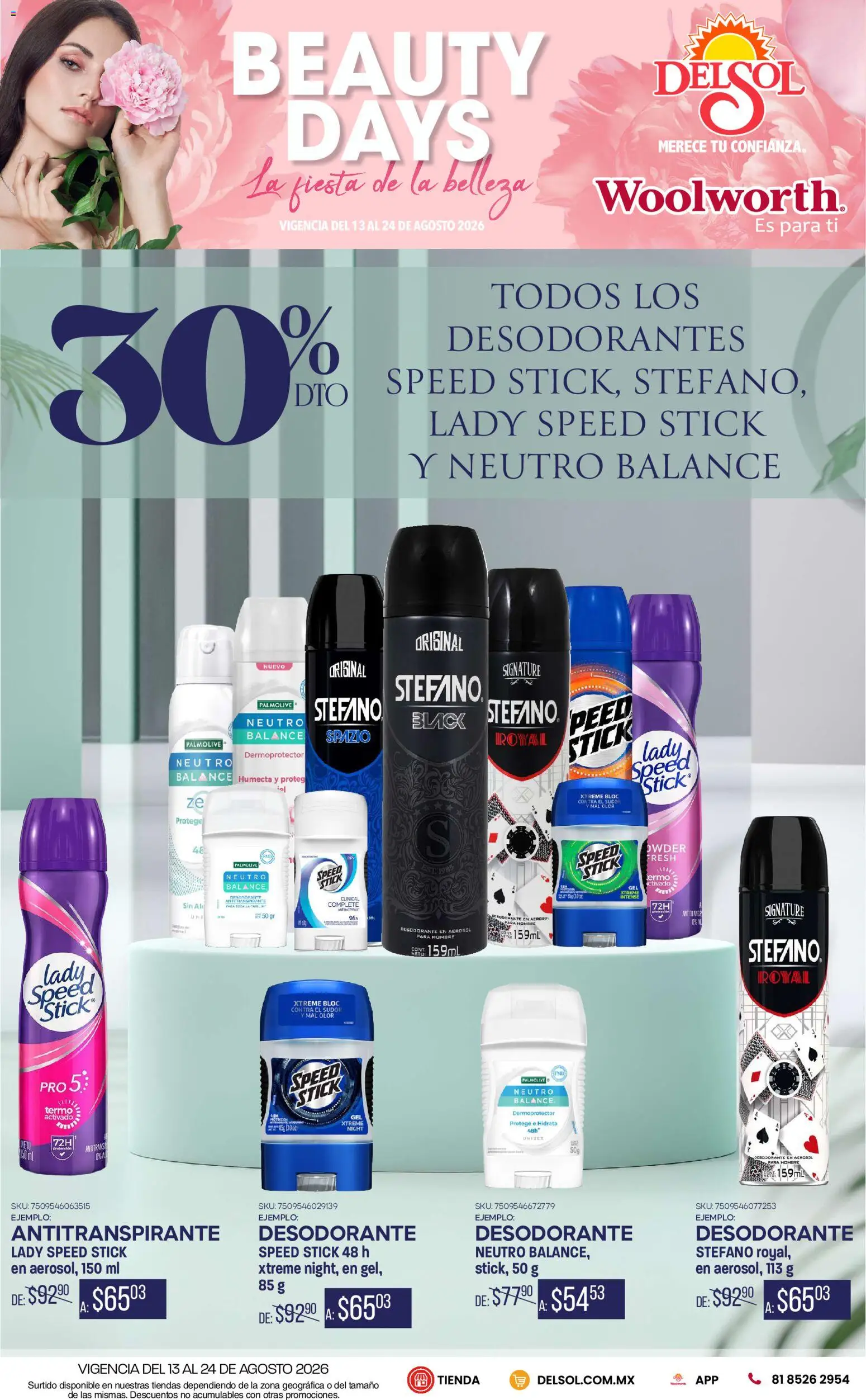 Nuevas ofertas de Del Sol y Woolworth válidas en toda la República Mexicana desde el 13/08/2026. ¡Encuentra las mejores ofertas en Del Sol y Woolworth catálogo! | Página: 2 | Productos: Desodorante, Antitranspirante, Termo
