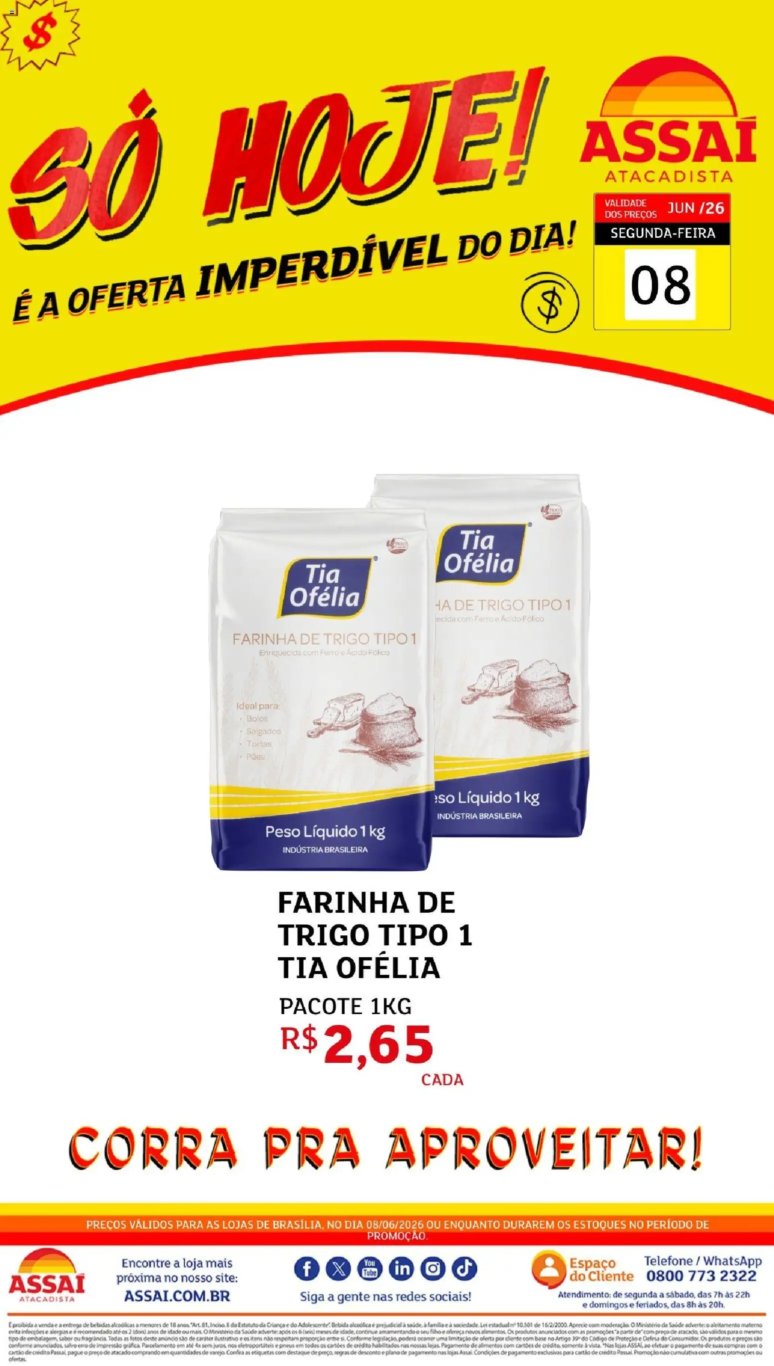 Assaí Atacadista Folheto - válido de 08.06.2026 | Página: 1 | Produtos: Pneus, Base, Bebida, Telefone