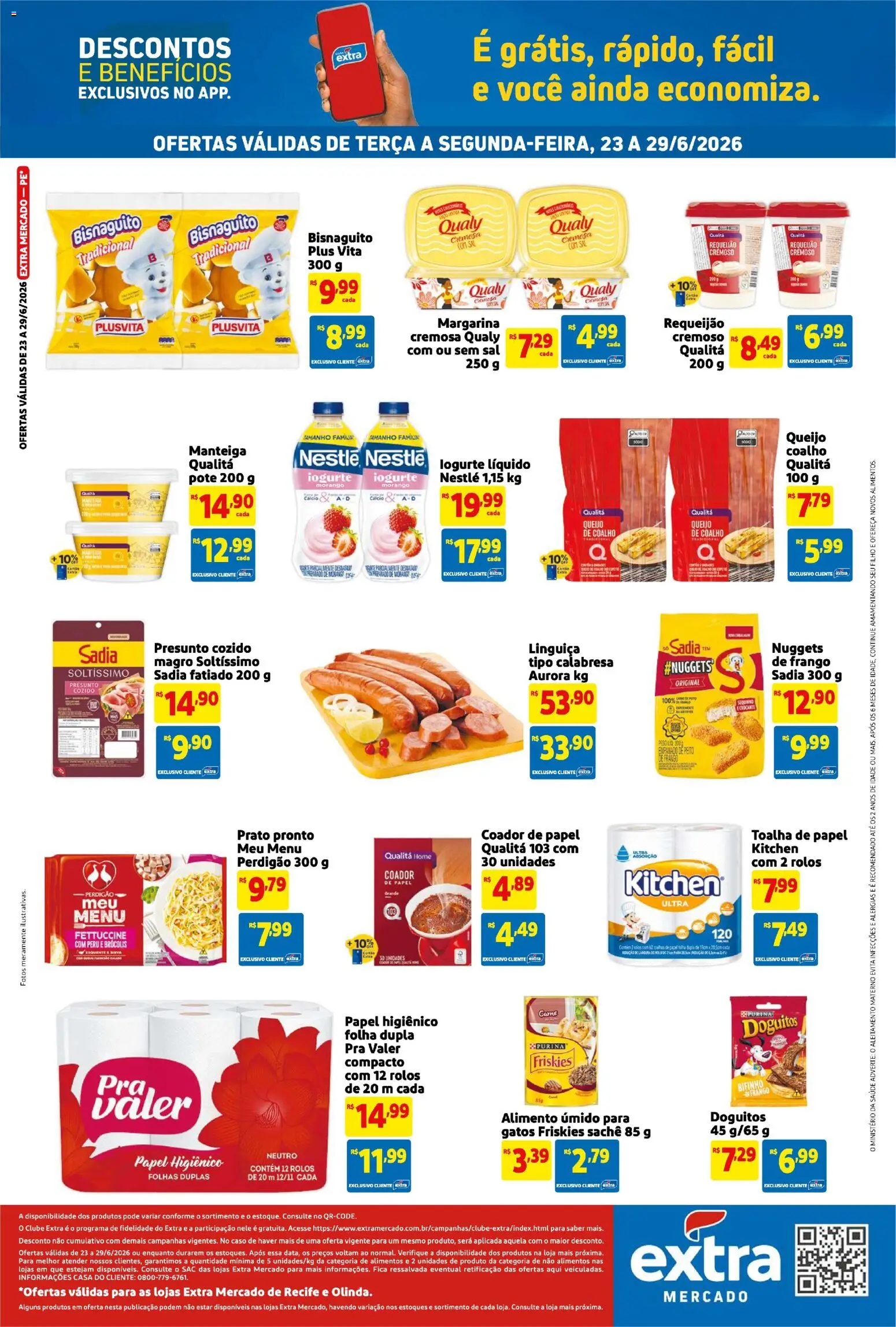 Extra Folheto - válido de 23/06/2026 | Página: 2 | Produtos: Papel toalha, Cálcio, Frango, Requeijão