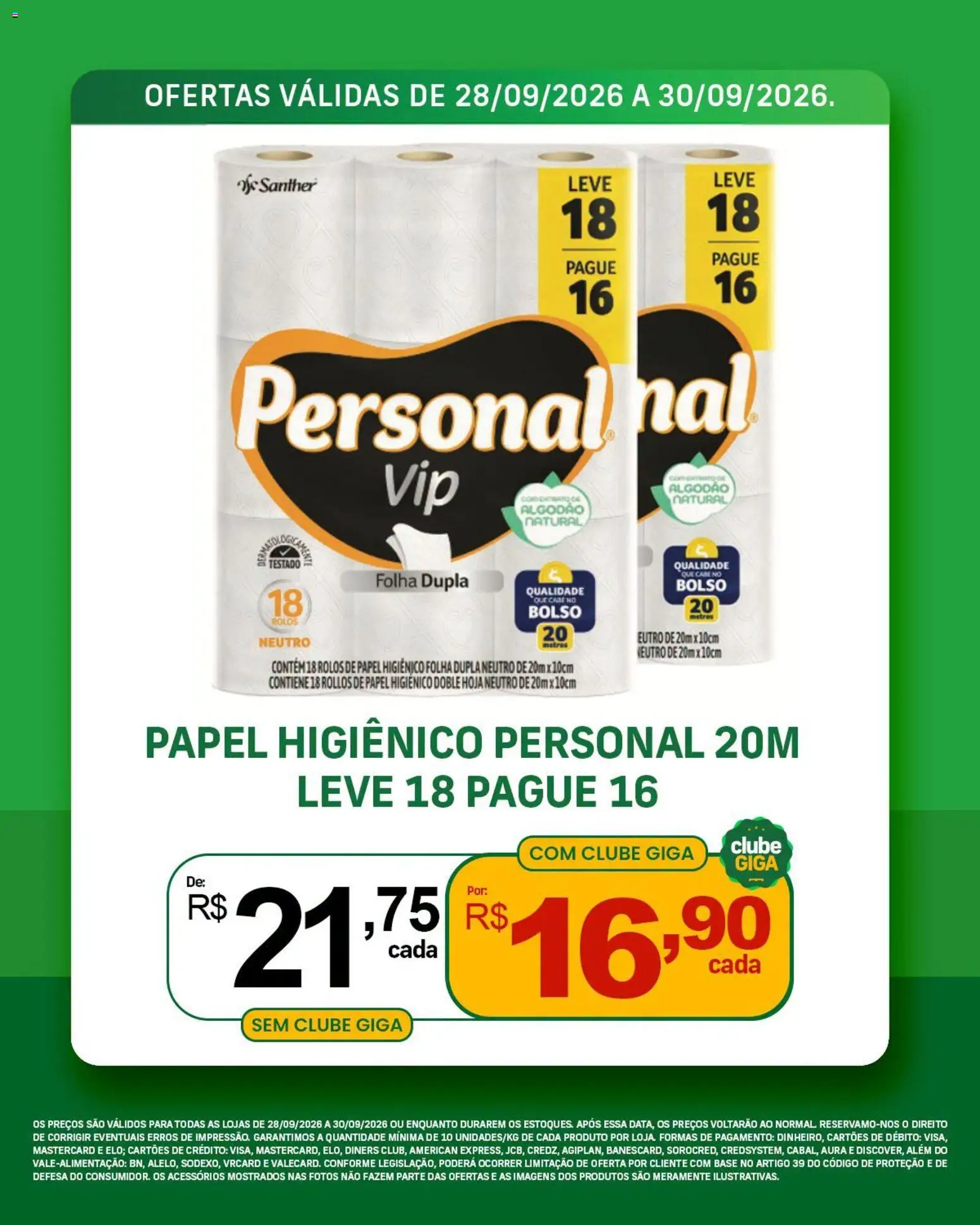 GIGA Atacado Folheto - válido de 28/09/2026 | Página: 7 | Produtos: Base, Algodão, Papel higiênico