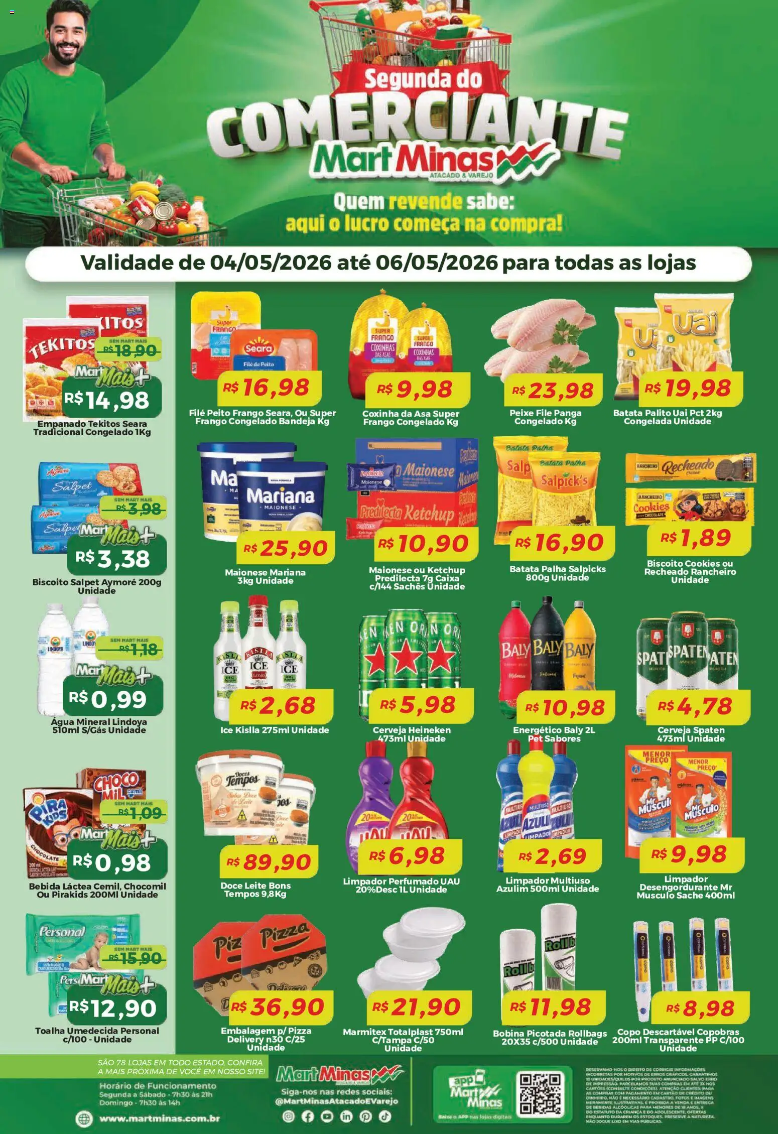 Mart Minas Folheto - válido de 04.05.2026 | Página: 1 | Produtos: Cerveja, Peixe, Água mineral, Toalha umedecida