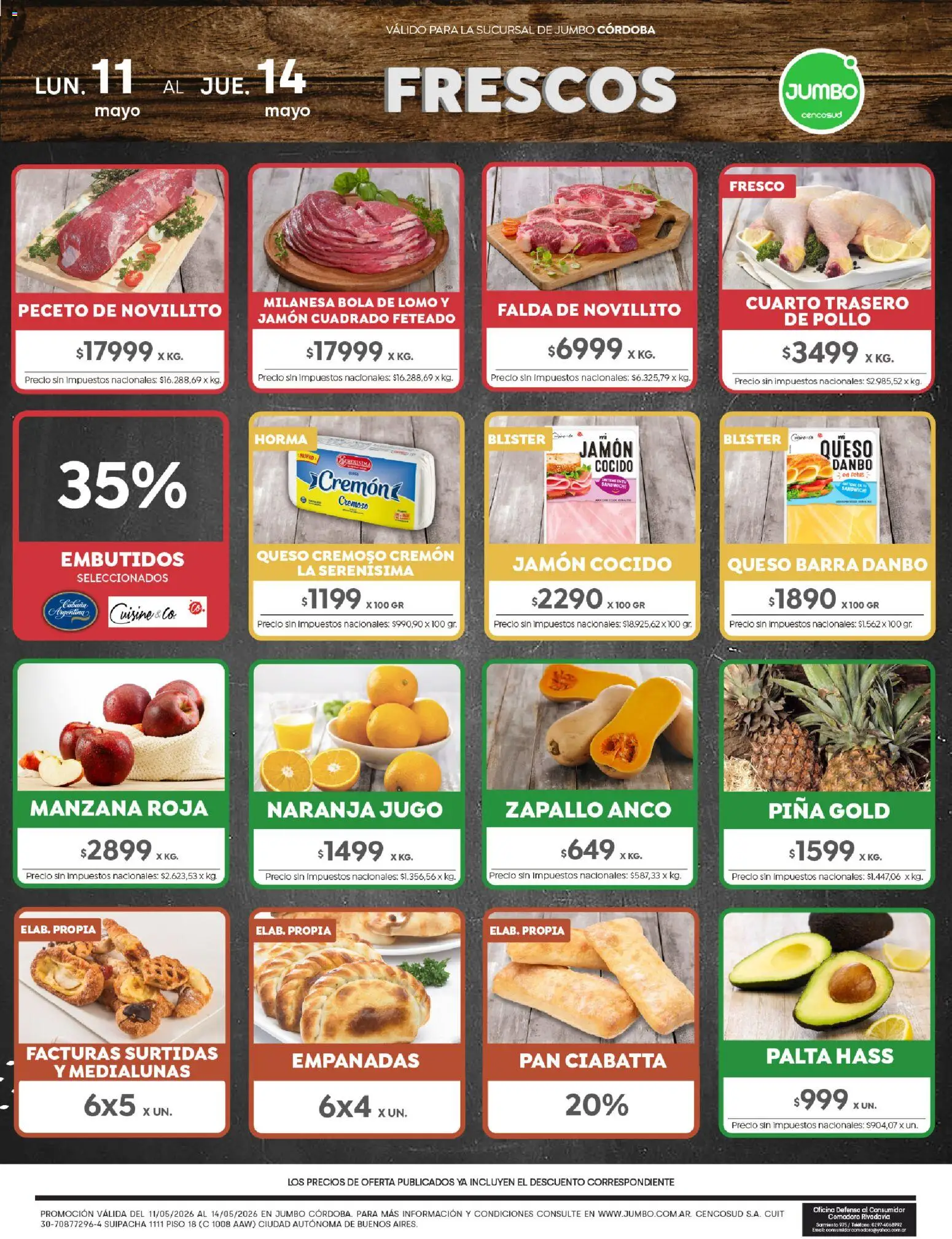 Jumbo - Ofertas | Córdoba │ válido desde el 11.05.2026 | Página: 1 | Productos: Falda, Milanesa, Jamón, Jugo