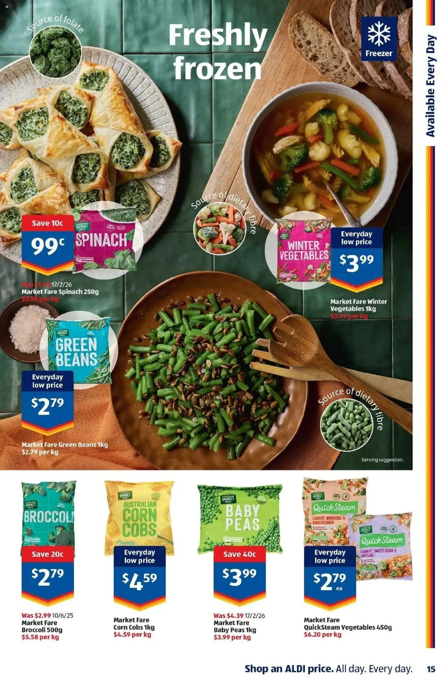 Aldi catalogue - valid from 01/07/2026 | Page: 15 | Products: Spinach, Vegetables, Cauliflower, Freezer