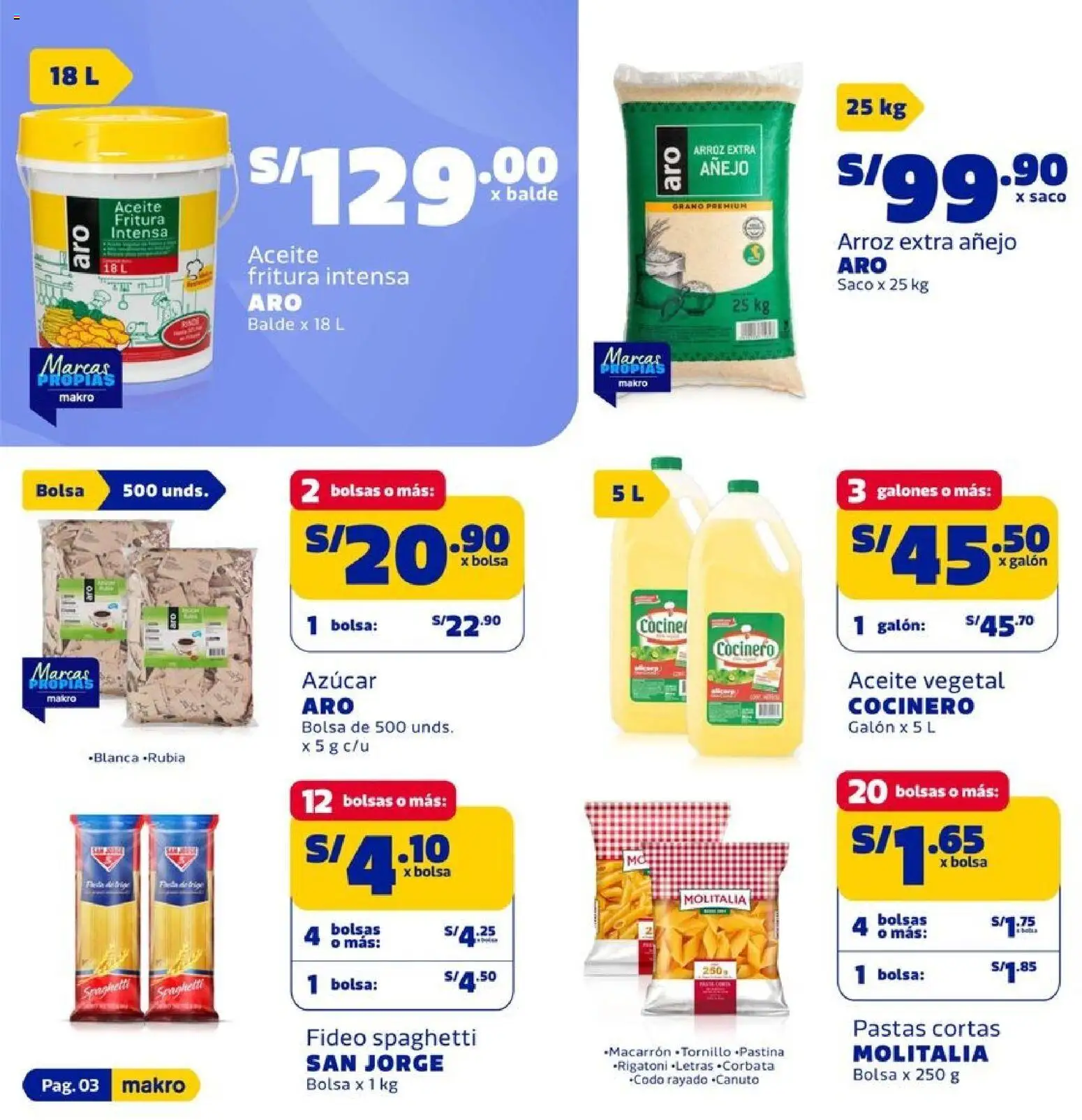 Catálogo Makro válido desde 30/07/2026 | Página: 3 | Productos: Aceite, Arroz, Saco, Bolsa