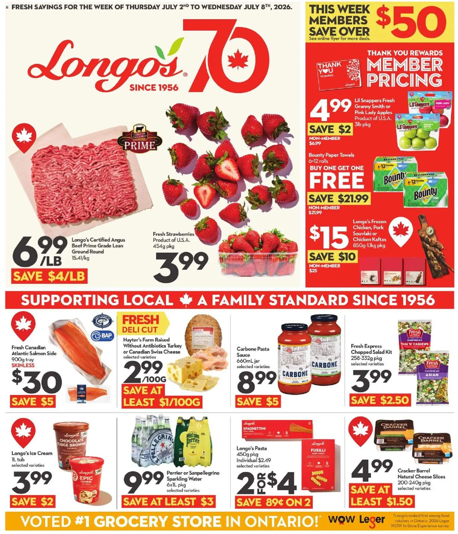 Longo's flyer valid from Jul 2, 2026 | Page: 1 | Products: Strawberries, Ice cream, Cheese, Apples