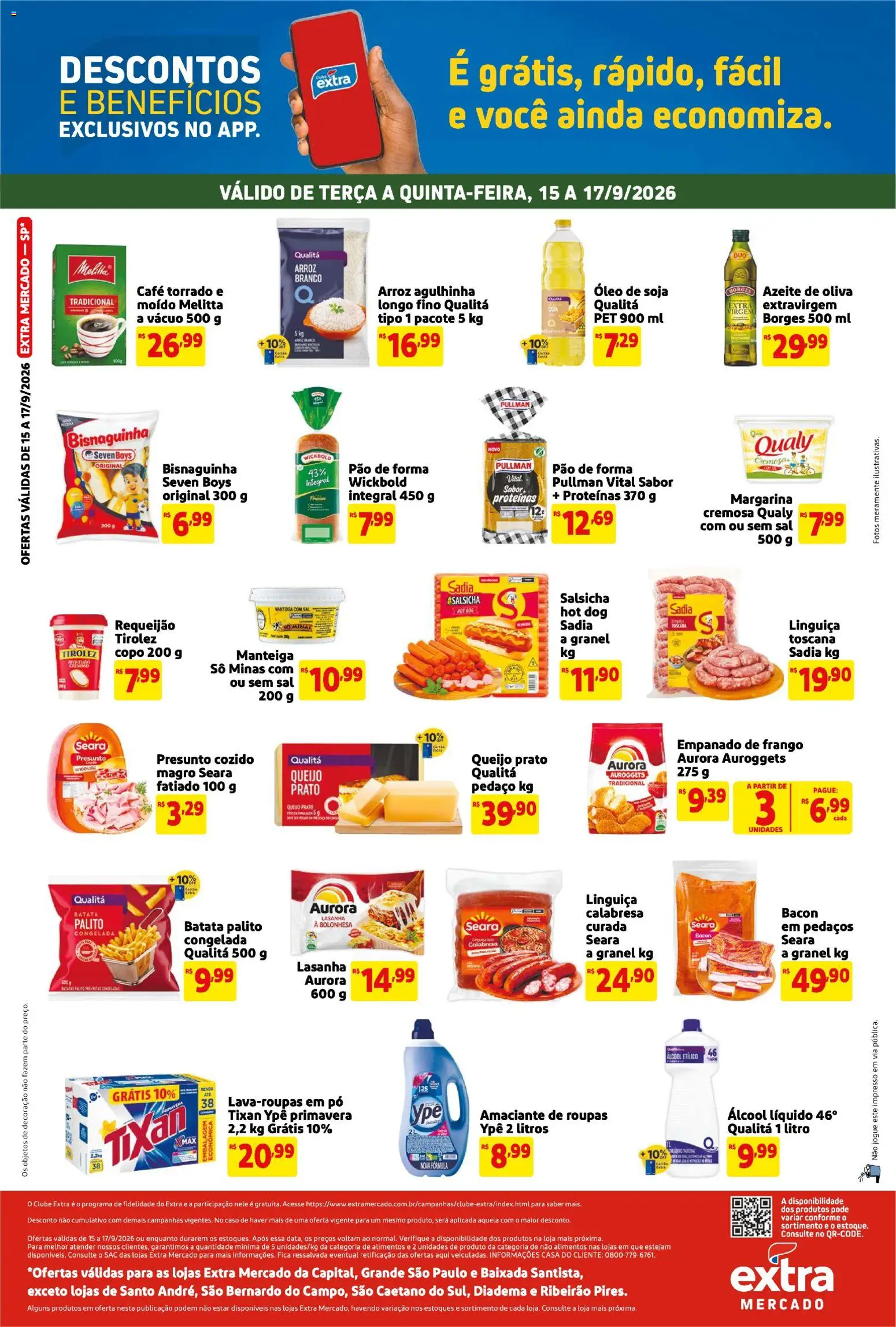 Extra Folheto - válido de 15/09/2026 | Página: 2 | Produtos: Salsicha, Pão, Alimentos, Roupas