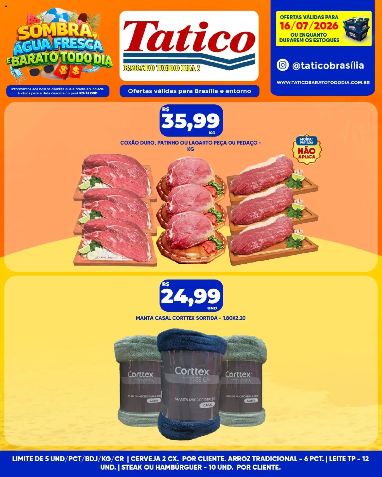 Tatico Folheto - válido de 16/07/2026 | Página: 13 | Produtos: Leite, Cerveja, Arroz, Hambúrguer