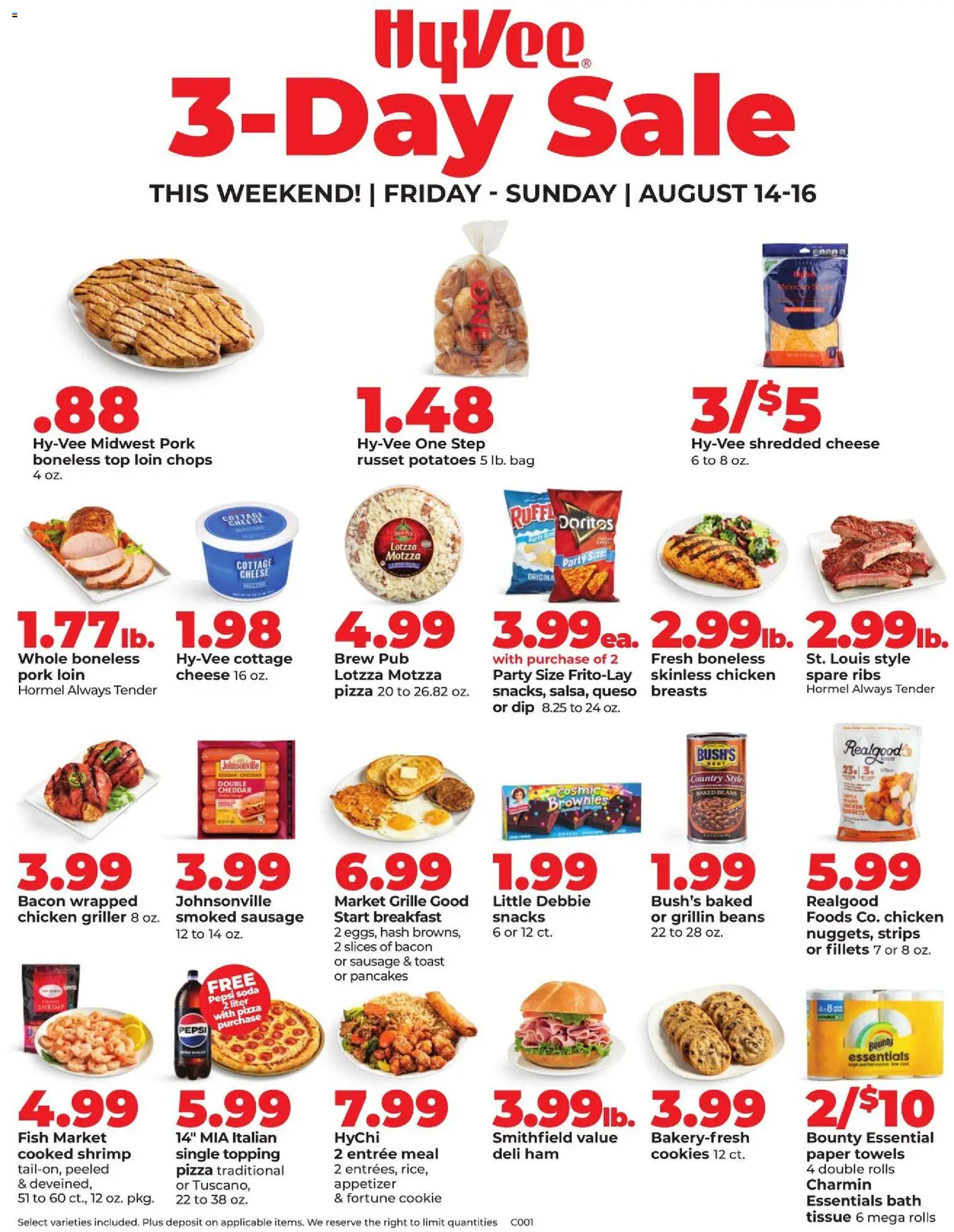 HyVee Special Sales - valid from 08/14/2026 | Page: 1 | Products: Pork loin, Pork, Potatoes, Paper towels