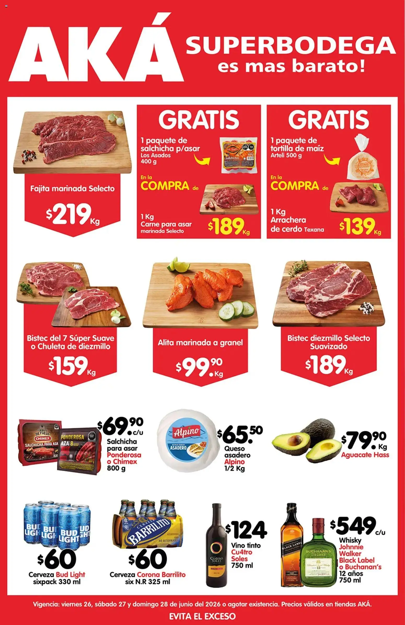 Nuevas ofertas de Arteli válidas en toda la República Mexicana desde el 26/06/2026. ¡Encuentra las mejores ofertas en Arteli folleto Carnita Asada Aká Superbodegas! | Página: 1 | Productos: Maíz, Aguacate, Cerveza, Cerdo