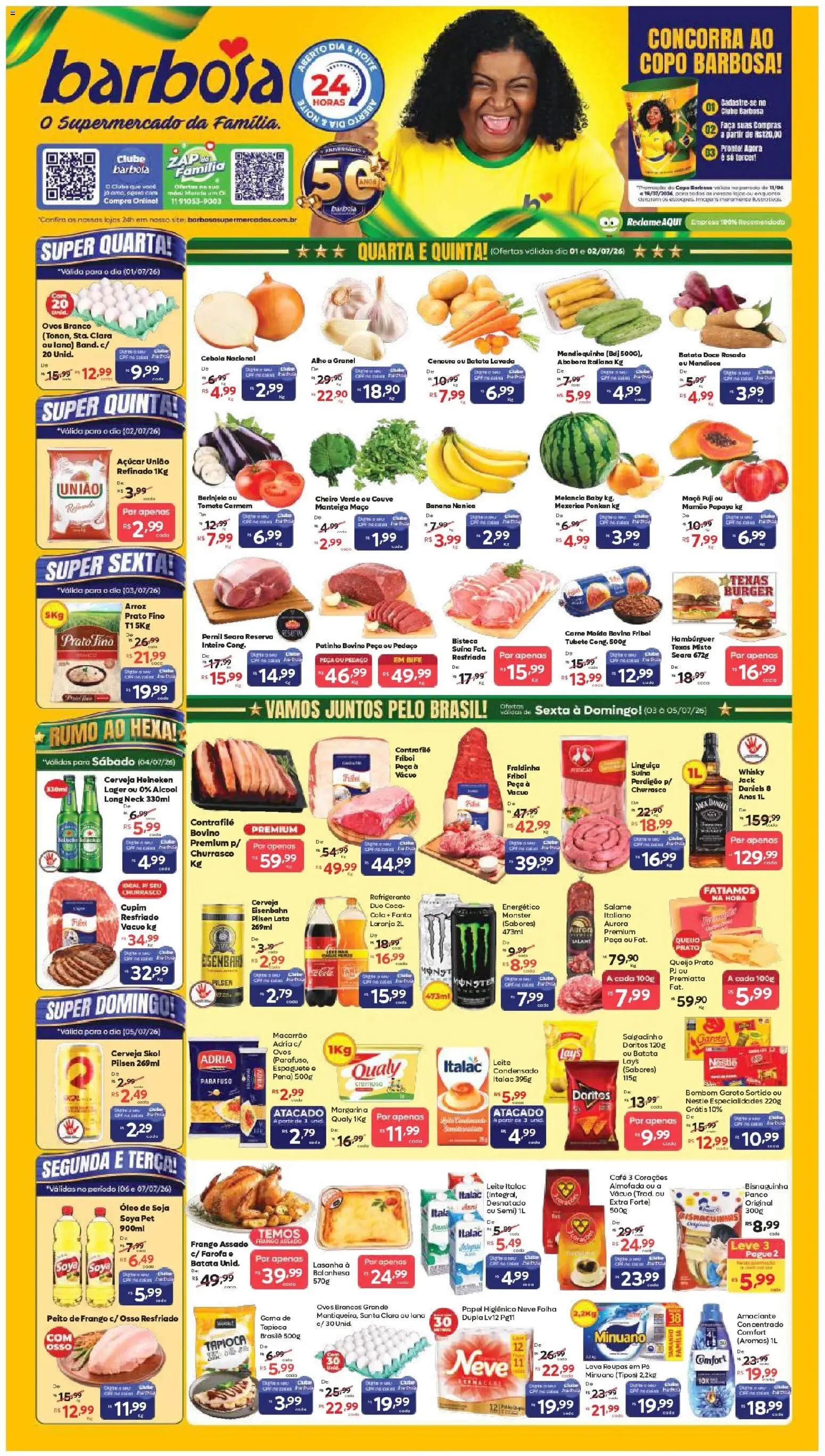 Barbosa Supermercados Folheto - válido de 01/07/2026 | Página: 1 | Produtos: Coco, Cola, Carne, Cenoura