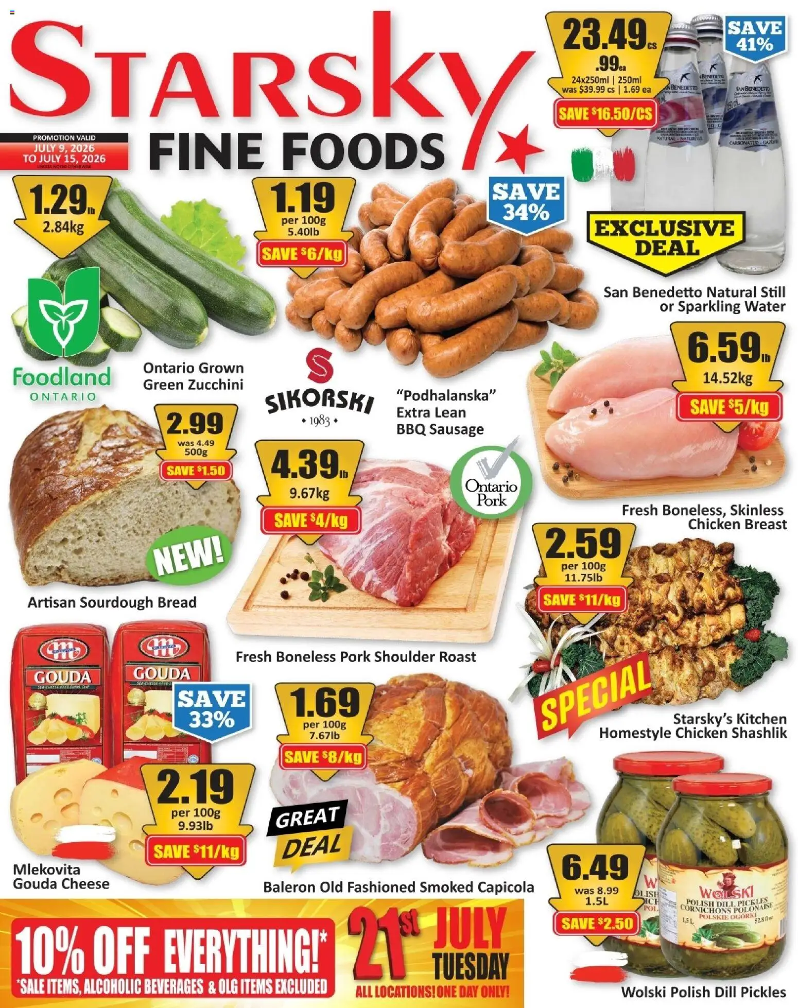 Starsky flyer valid from Jul 9, 2026 | Page: 1 | Products: Cheese, Bread, Chicken, Pork