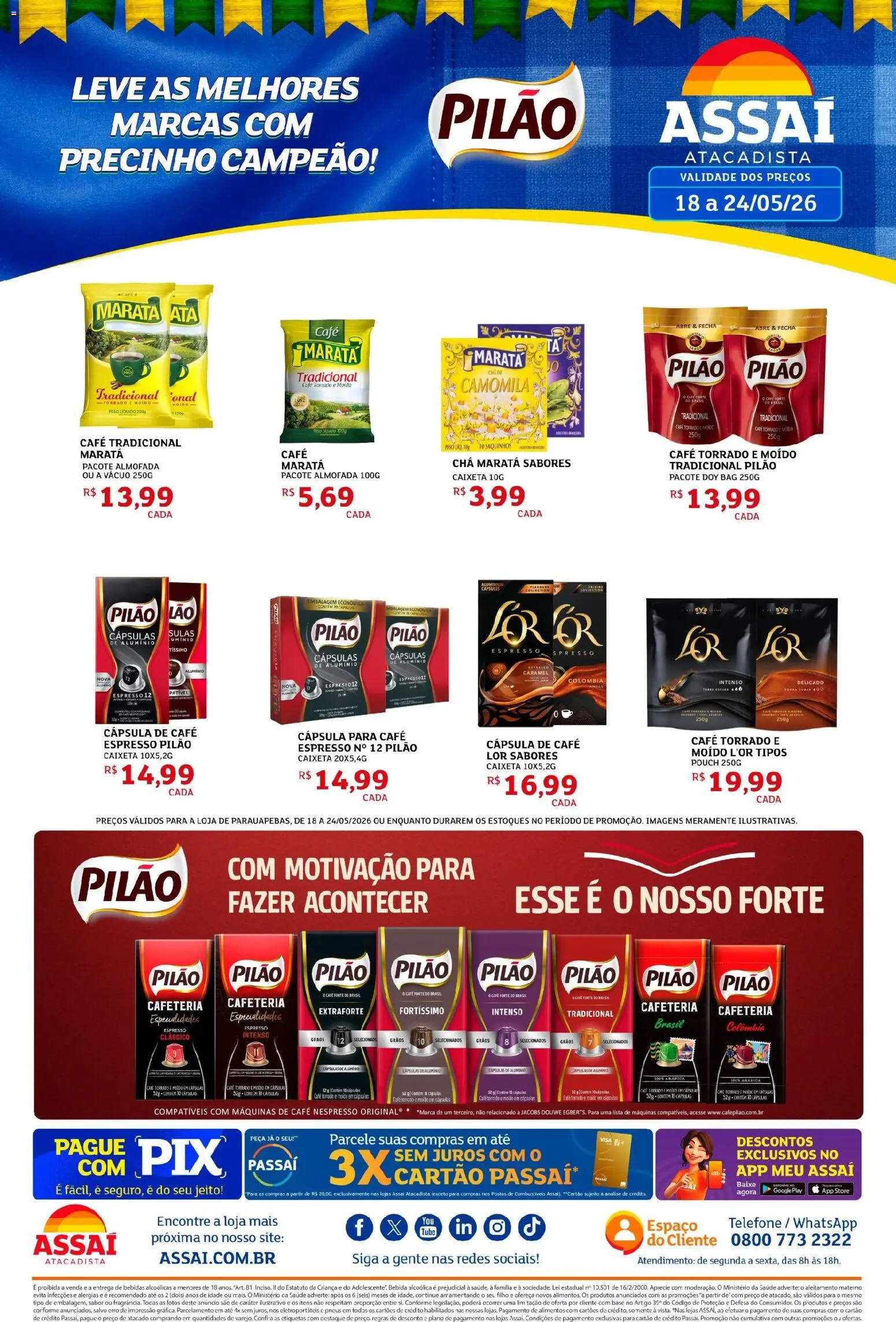 Assaí Atacadista Folheto - válido de 18.05.2026 | Página: 1 | Produtos: Cápsula de café, Almofada, Chá, Telefone