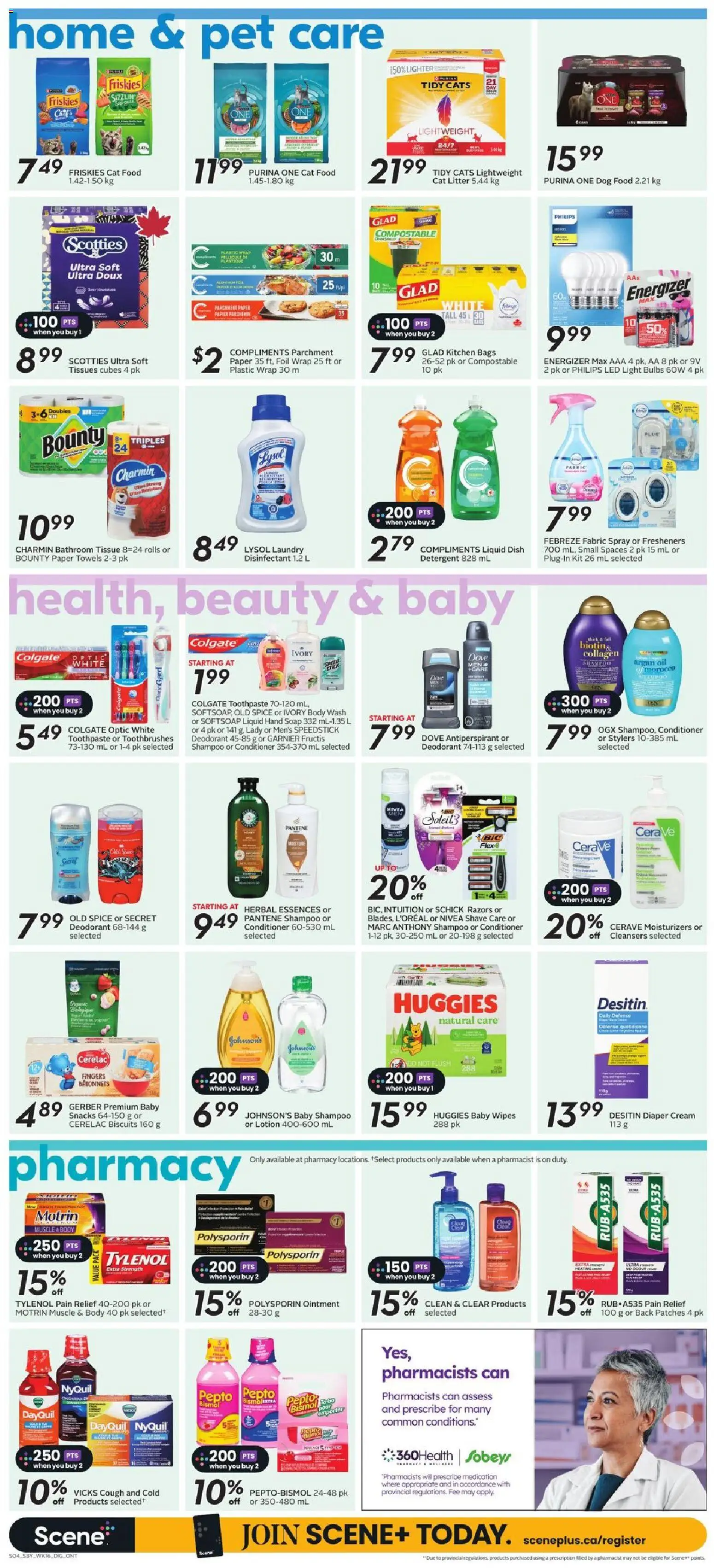 Sobeys flyer valid from Aug 13, 2026 | Page: 12 | Products: Cat litter, Body wash, Towels, Toothpaste