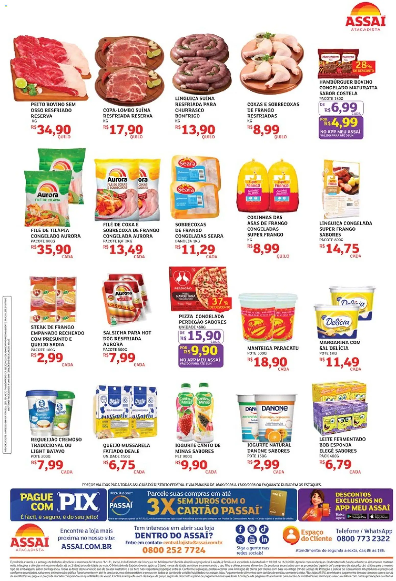 Assaí Atacadista Folheto - válido de 16/09/2026 | Página: 2 | Produtos: Salsicha, Queijo, Iogurte, Sal